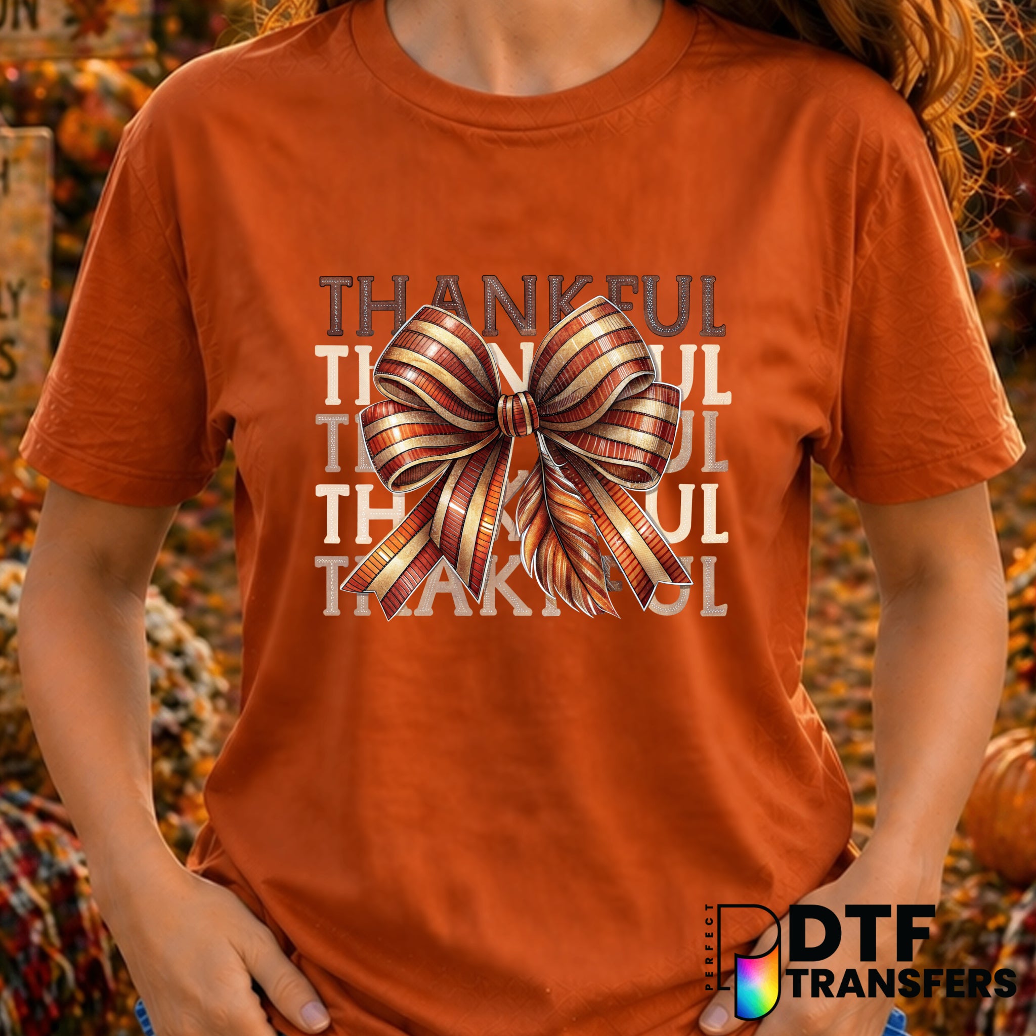 Thankful Stacked Coquette Bow – Thanksgiving DTF Transfer