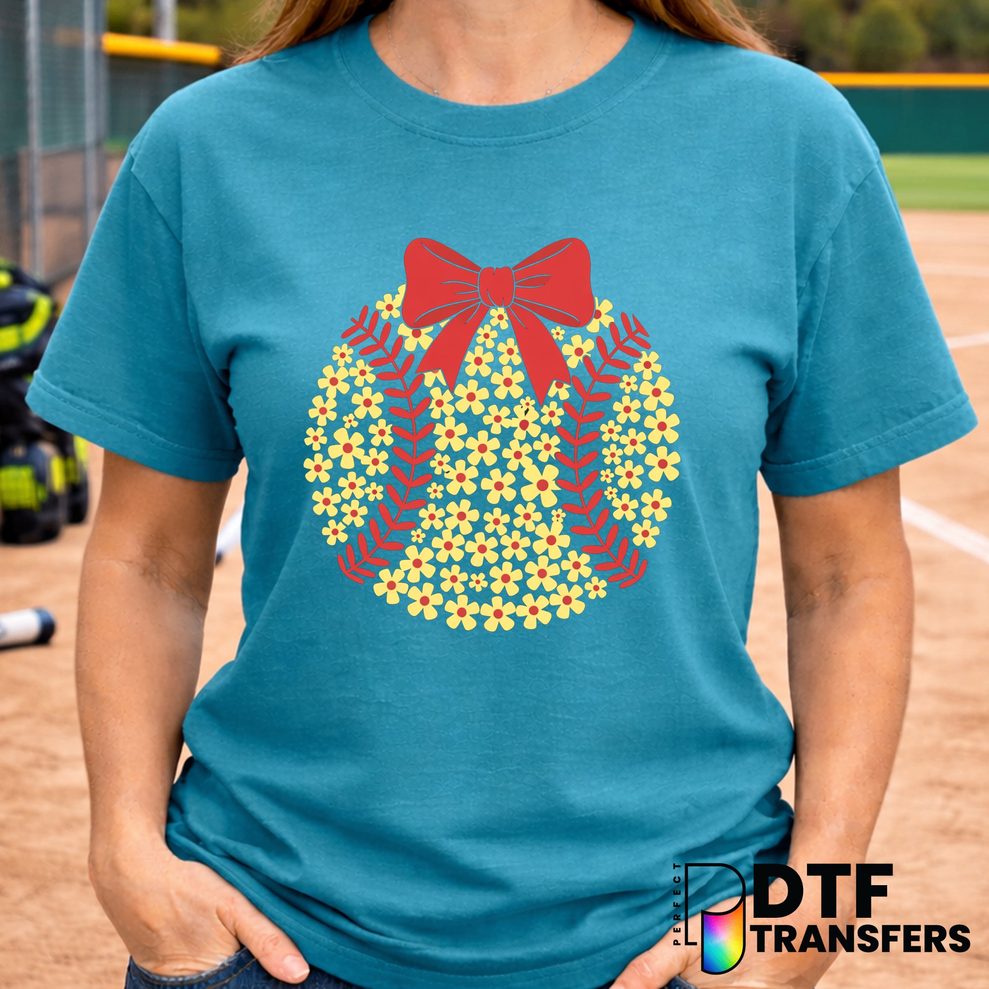 Softball Floral Daisy Bow – DTF Transfer