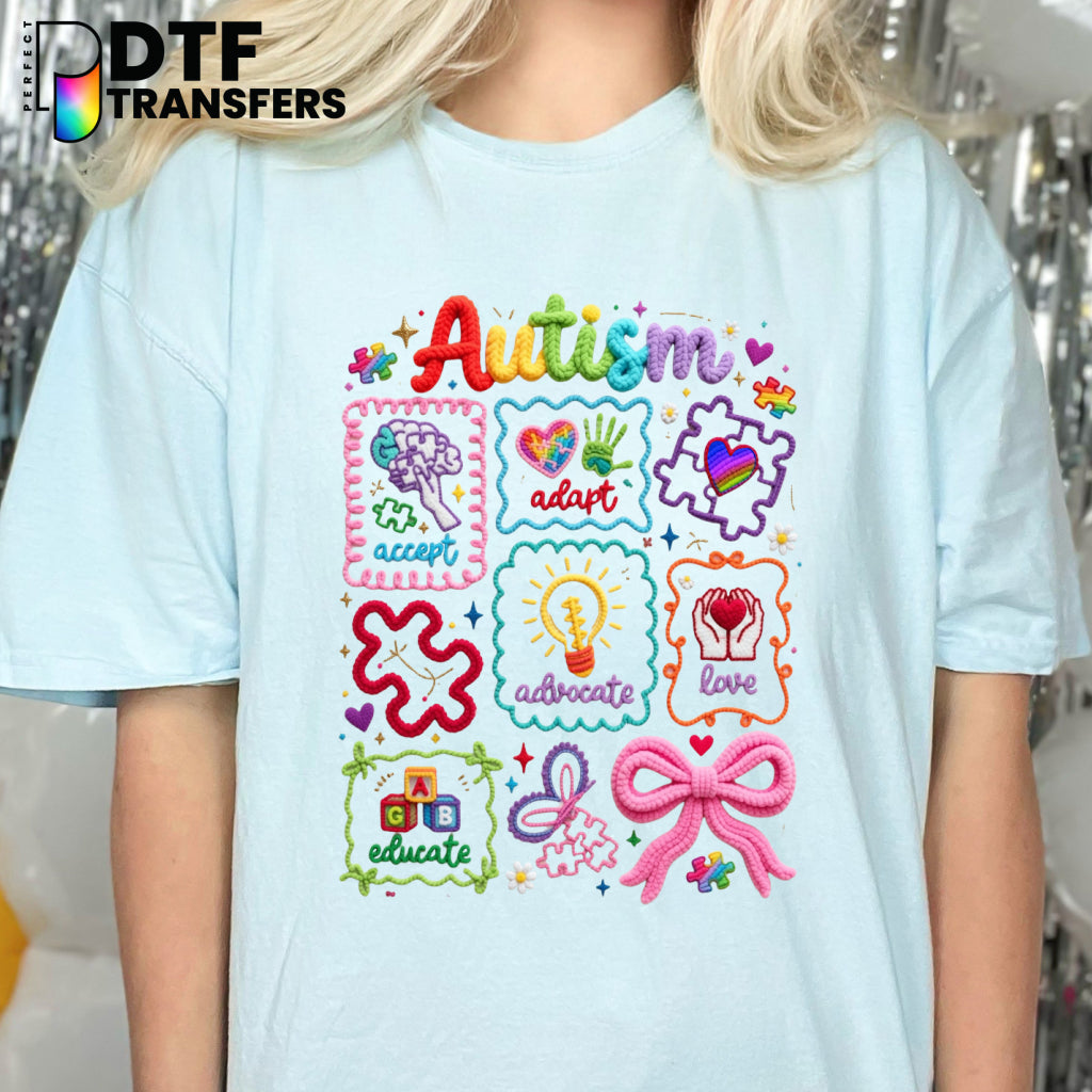 AUTISM AWARENESS Coquette Puzzle Ribbon – Special Education DTF Transfer