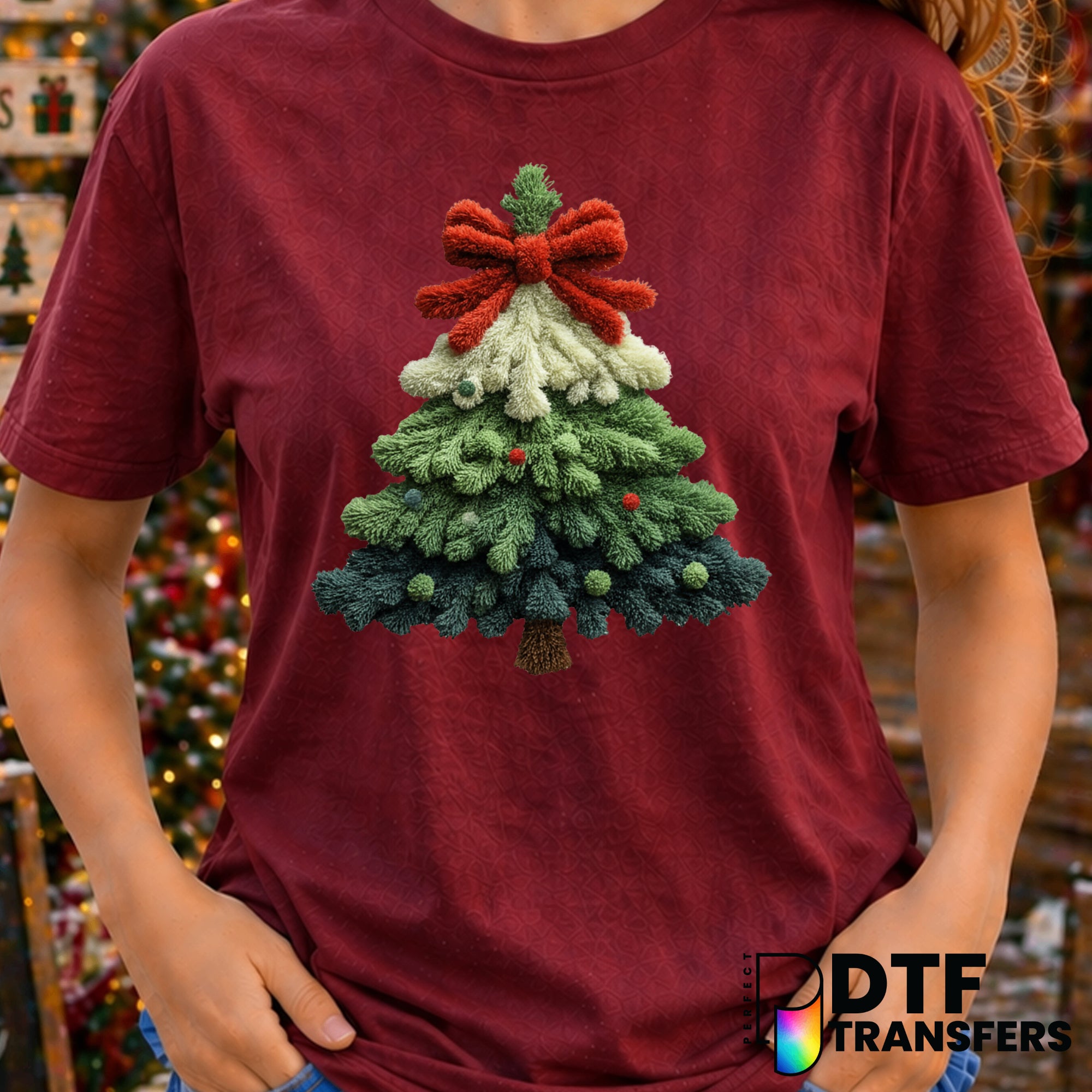 Faux Yarn Crochet Christmas Tree – Christmas DTF Transfer