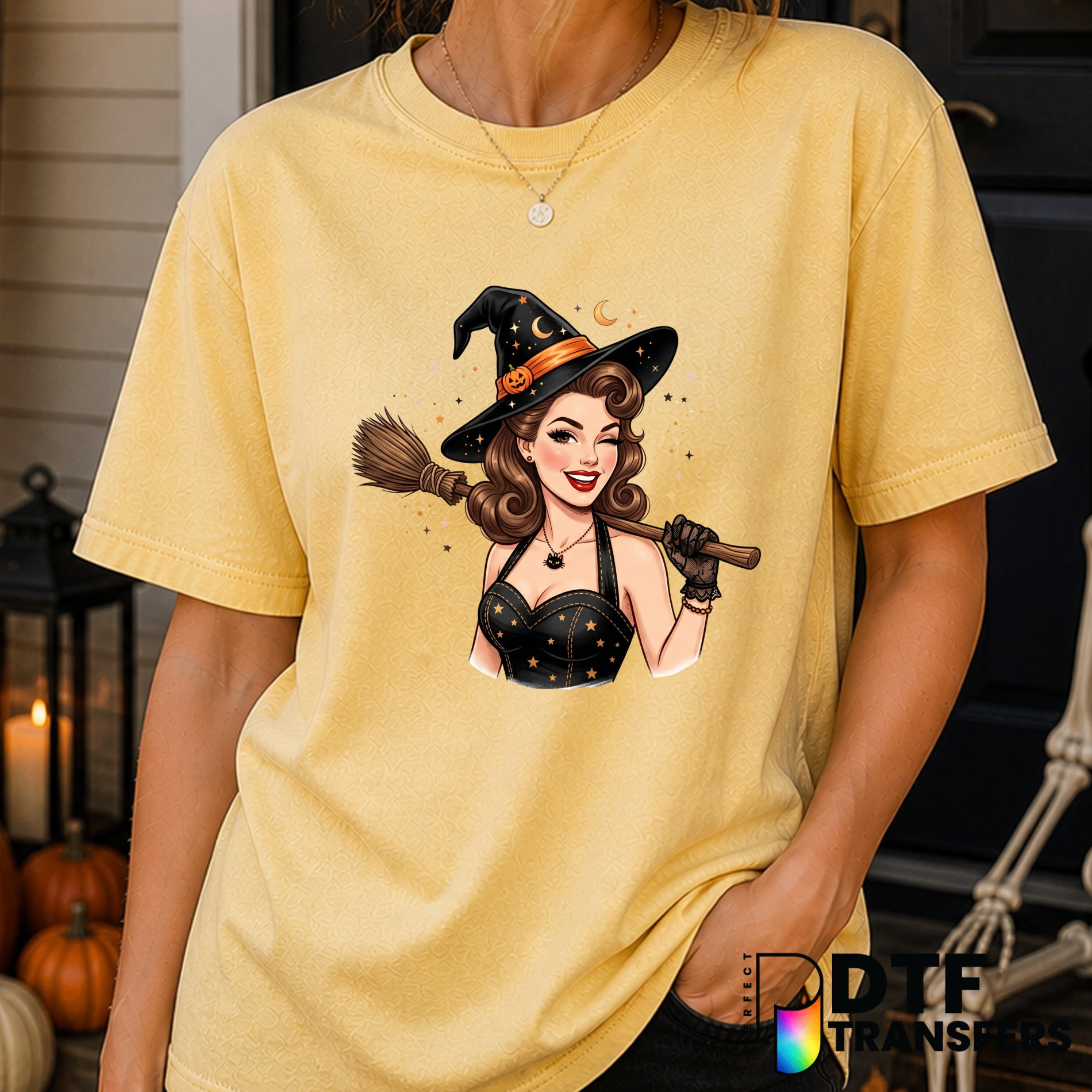 Retro Pin-Up Witch – Halloween DTF Transfer