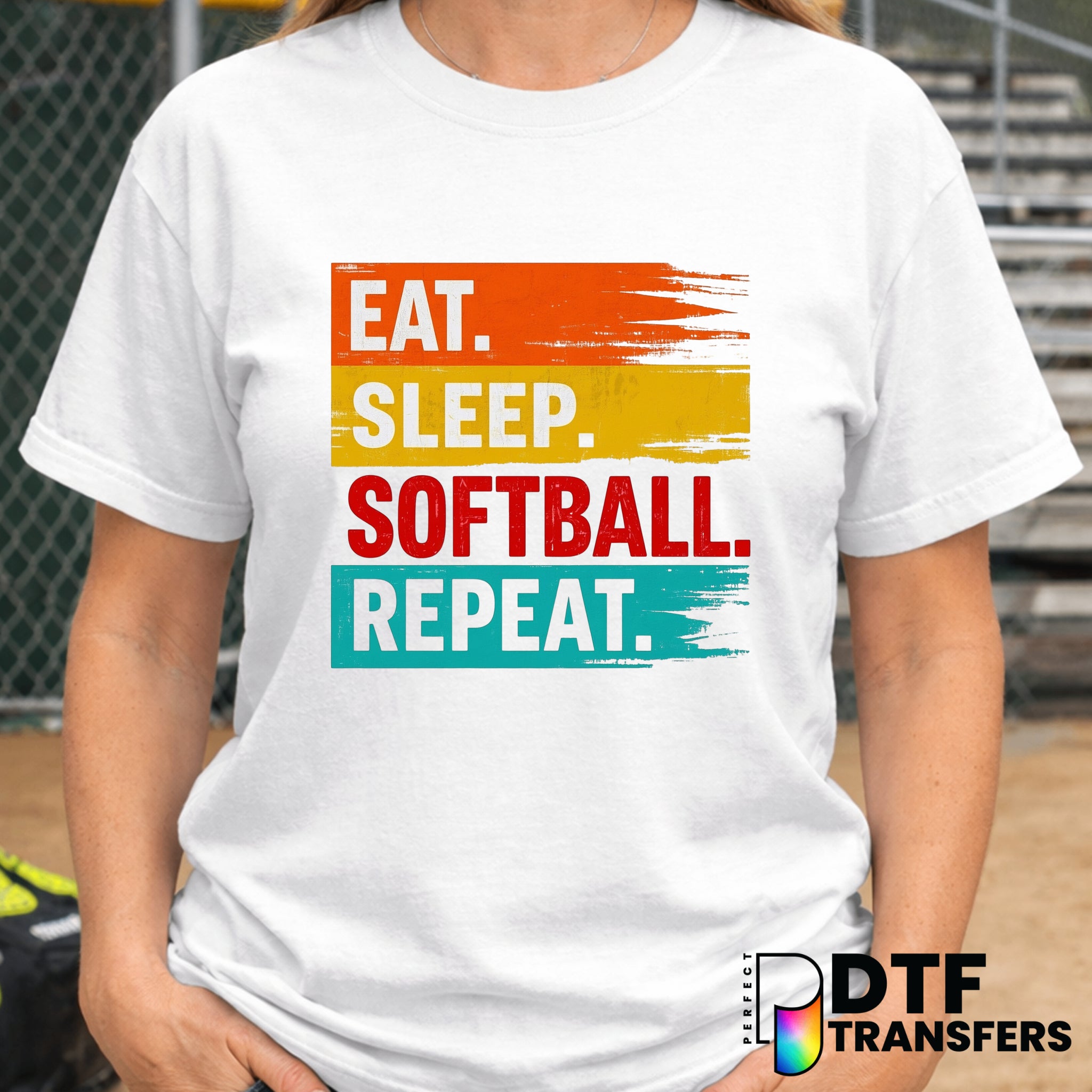 EAT SLEEP SOFTBALL REPEAT – Softball DTF Transfer