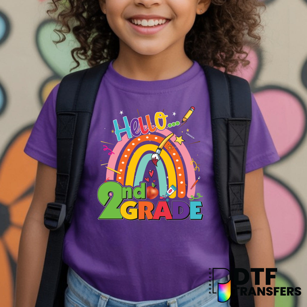 Hello Second Grade Rainbow – Teacher DTF Transfer