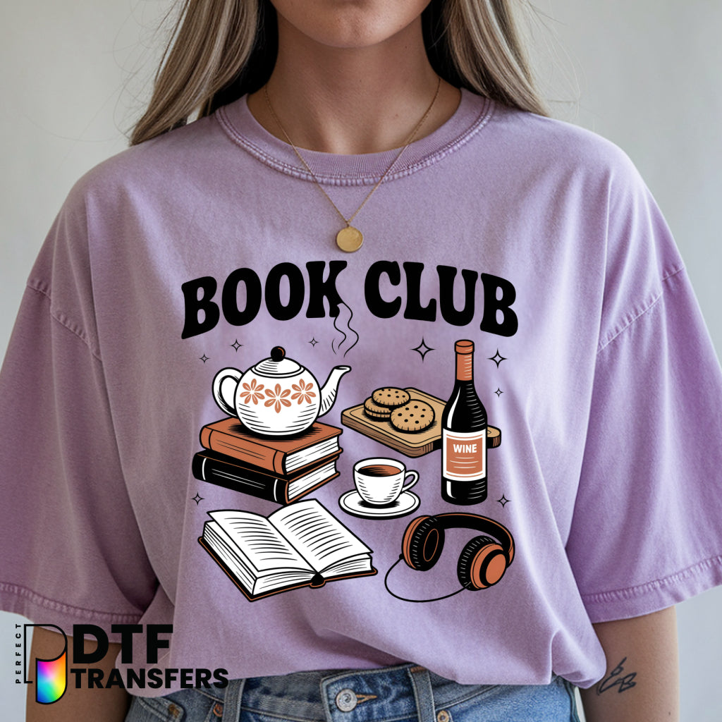 BOOK CLUB WINE COFFEE TEA READING – Teacher DTF Transfer
