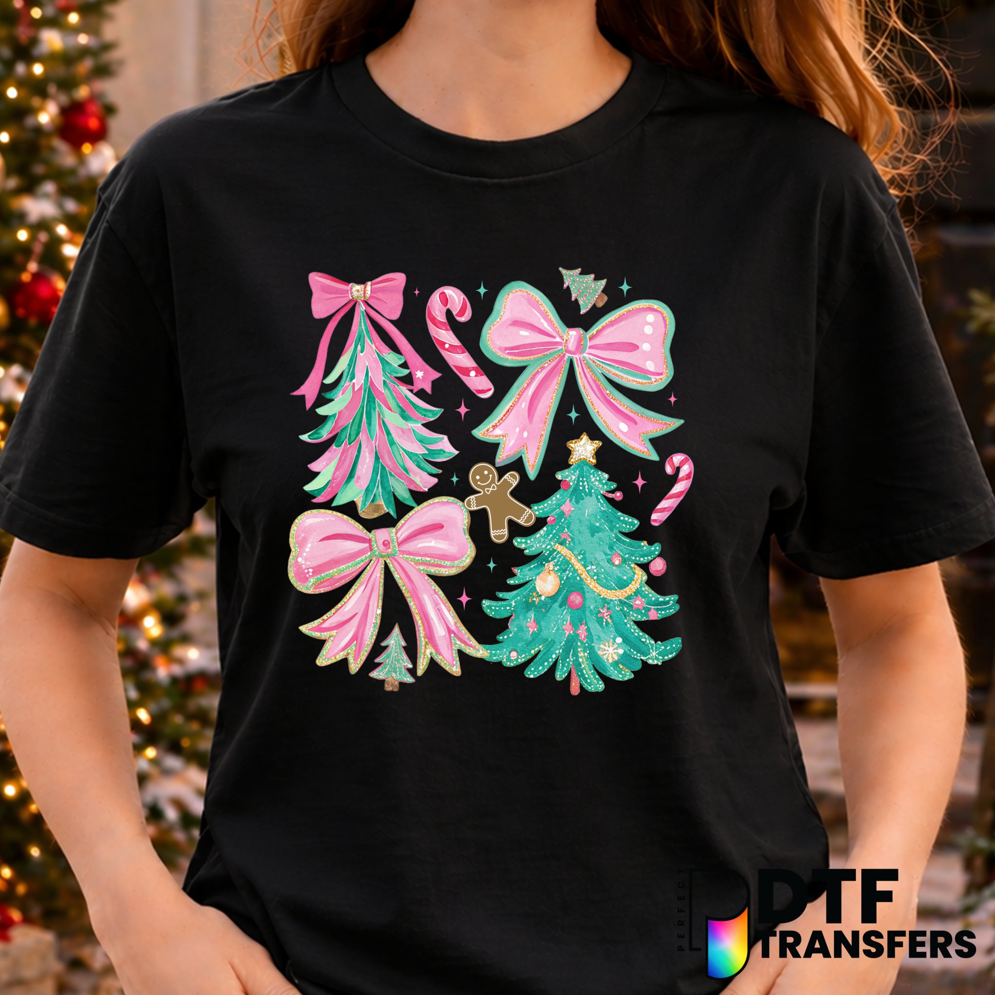 Floral Brushstroke Christmas Tree – Christmas DTF Transfer