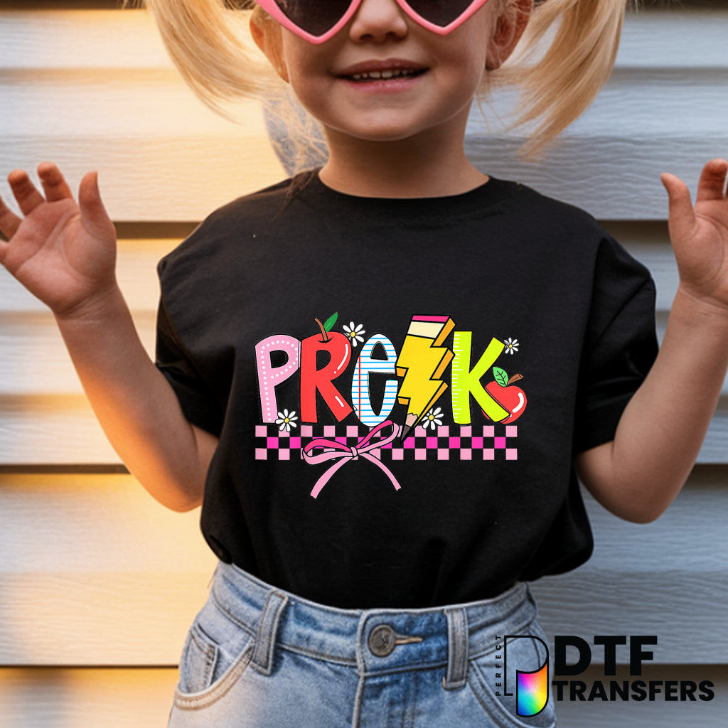 Pre-K Checkered Apple & Pencil – Teacher DTF Transfer