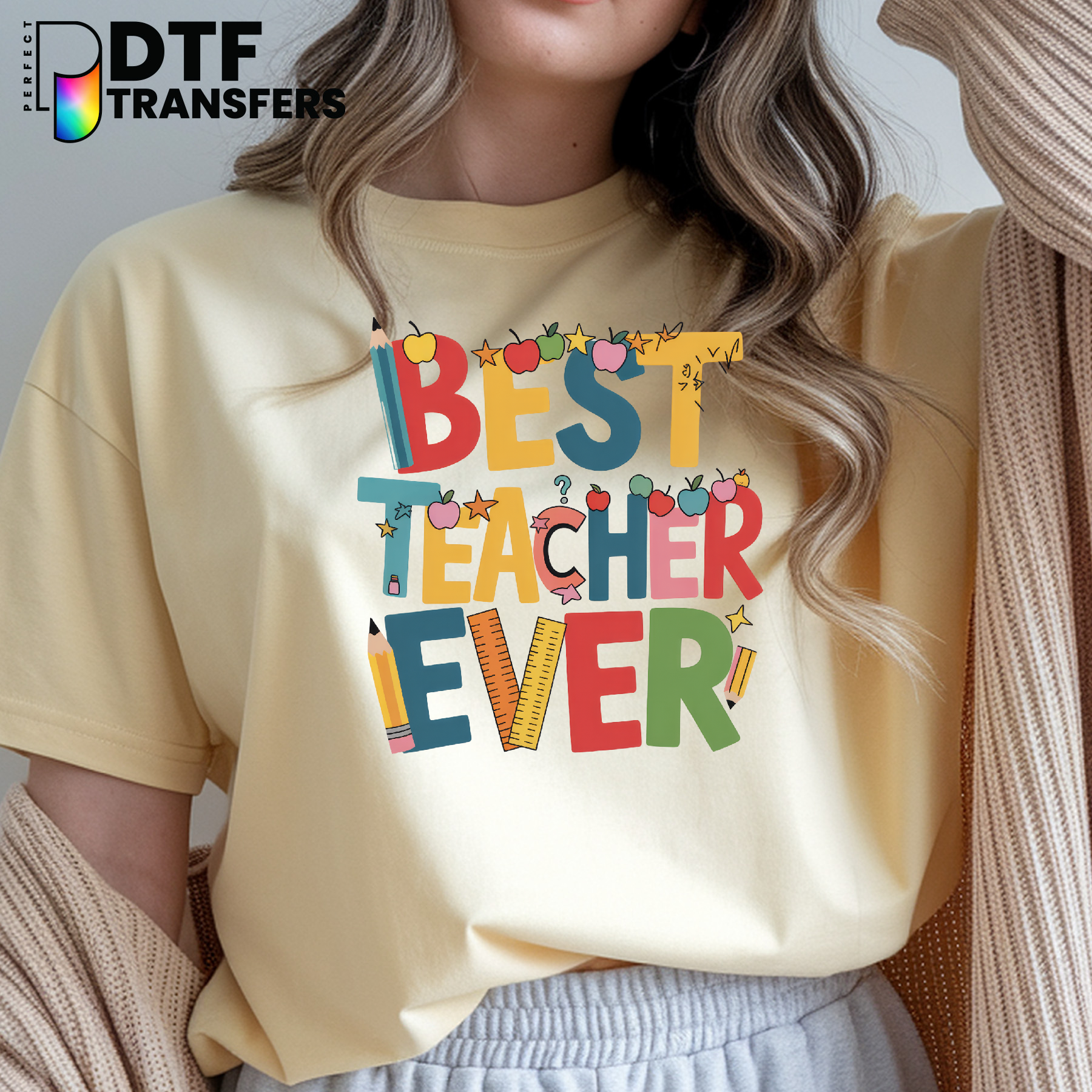 Best Teacher Ever Heart, Book, Apple & Pencil – Teacher DTF Transfer