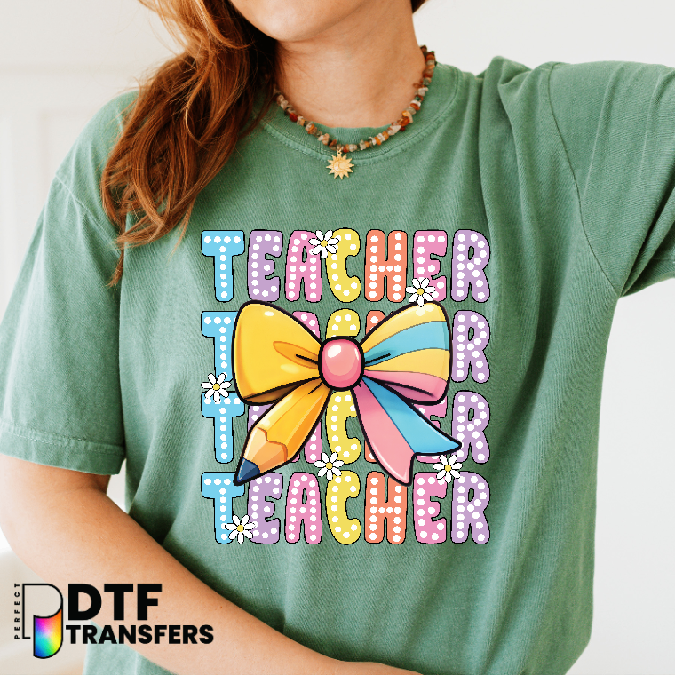 Teacher Stacked Pencil with Bow – Teacher DTF Transfer