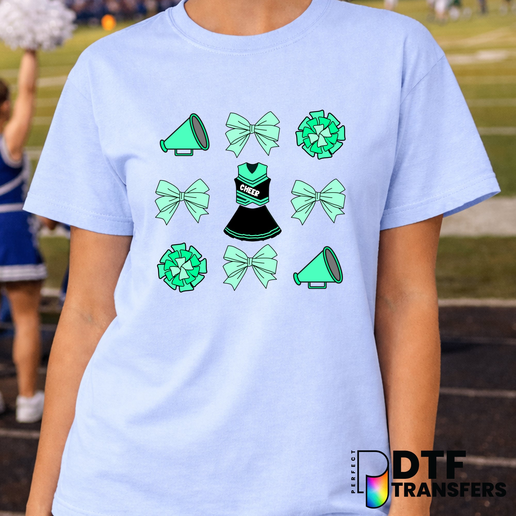 Megaphone, Bow & Pom Poms – Cheerleading DTF Transfer