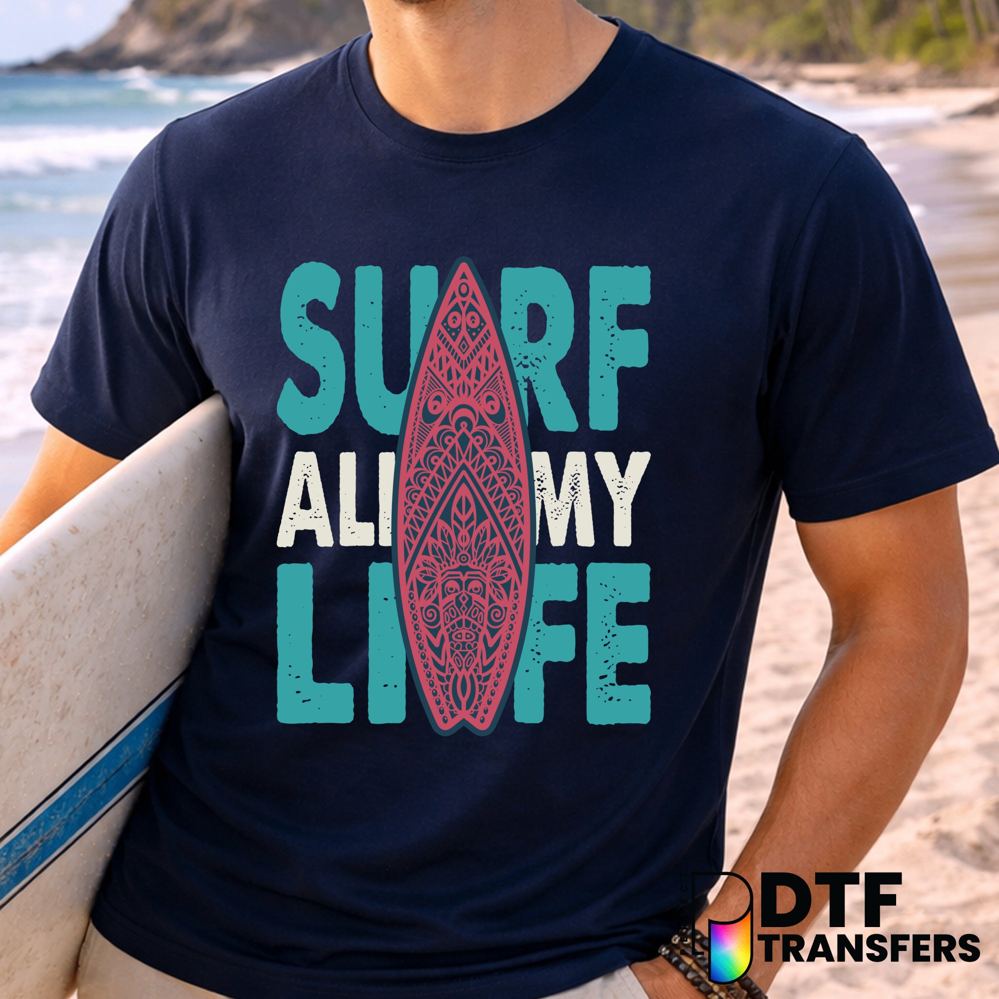 Surf All My Life Retro Grunge Surfboard – Surfing DTF Transfer
