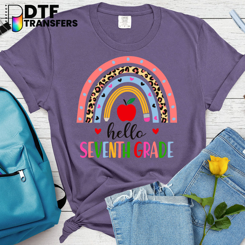 Hello Seventh Grade Leopard Rainbow – Teacher DTF Transfer