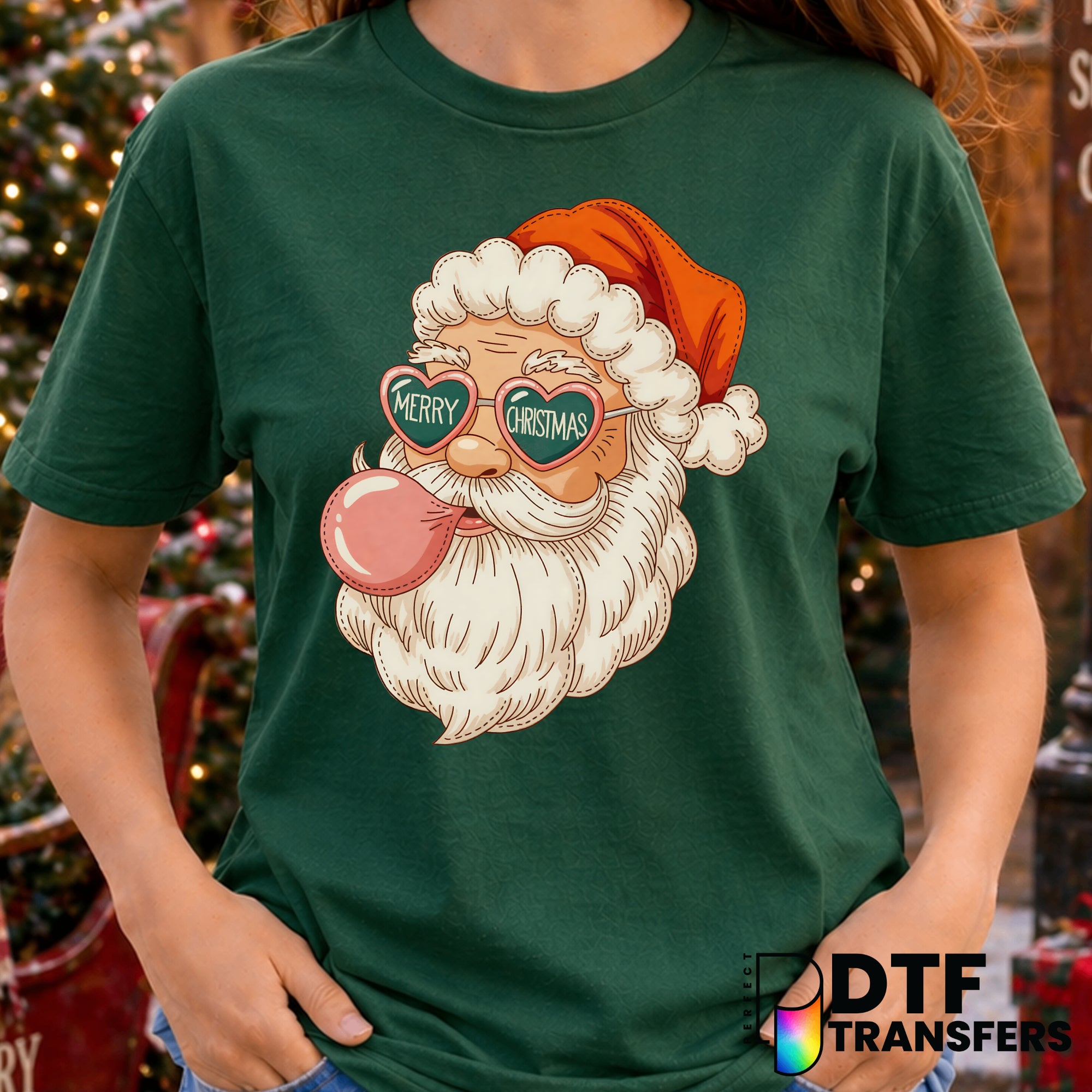 Retro Bubble Blowing Santa – Christmas DTF Transfer