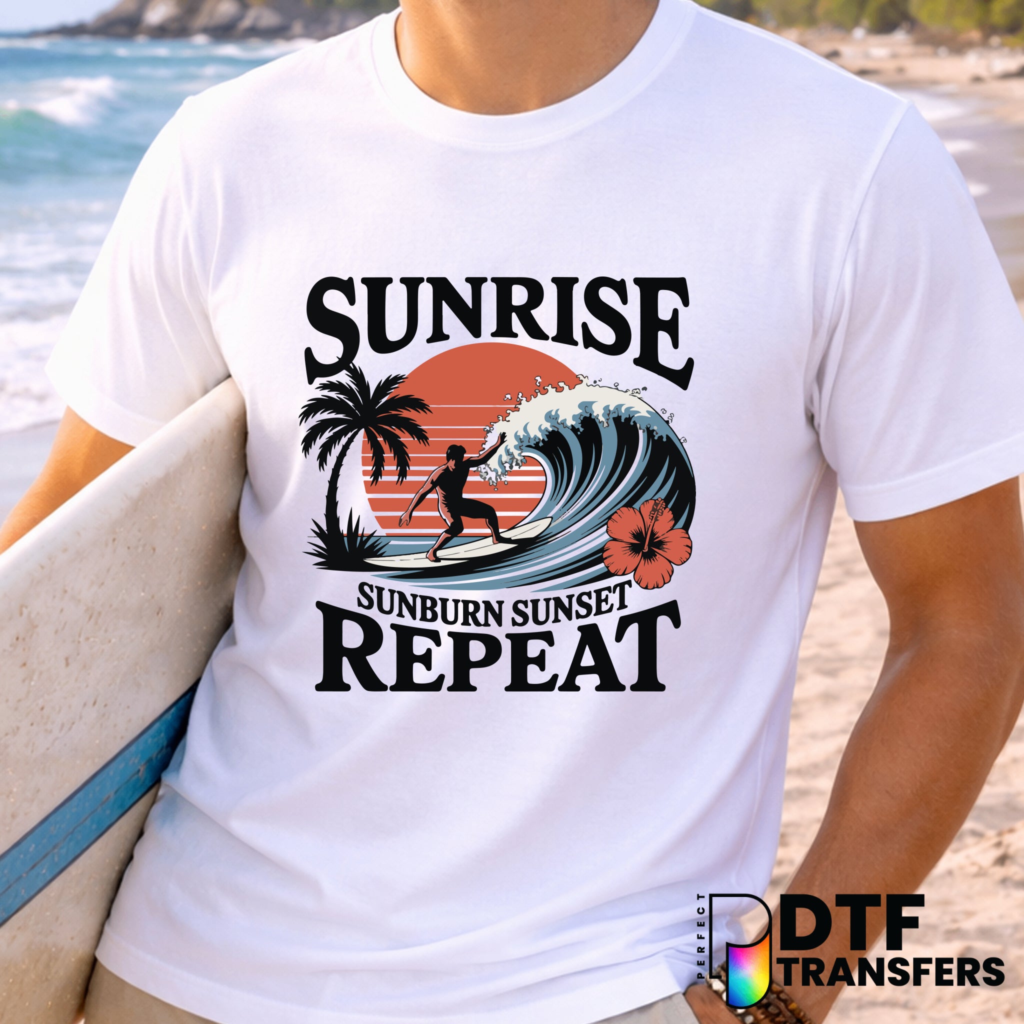 Sunrise Sunburn Sunset Repeat – Surfing DTF Transfer