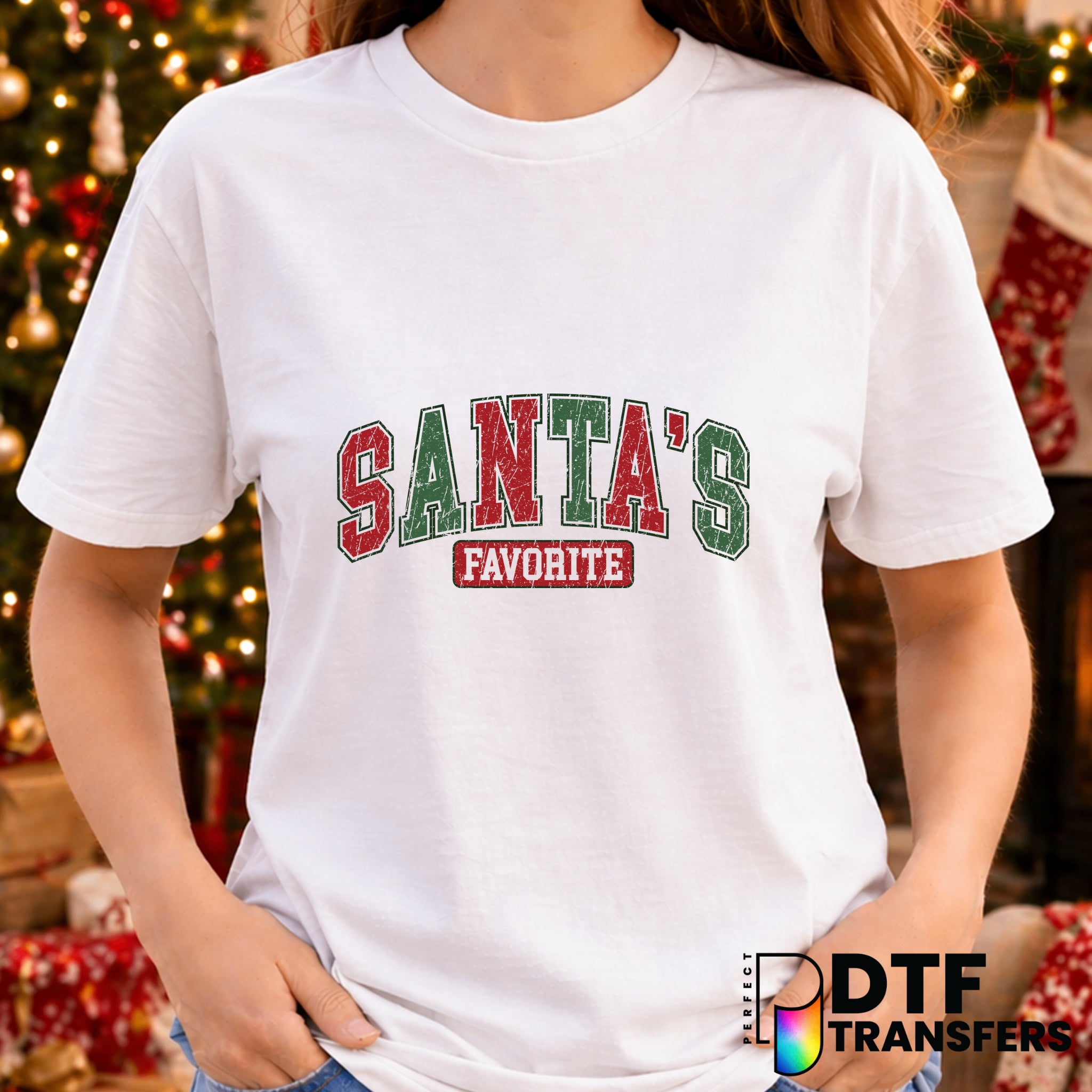 Santa's Favorite Varsity Retro Grunge Christmas – DTF Transfer