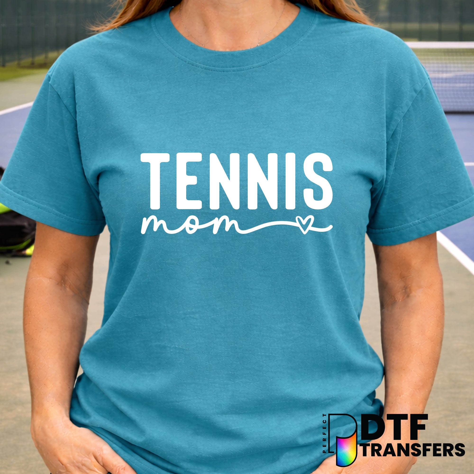 Tennis Mom Retro Script with Heart – Tennis DTF Transfer