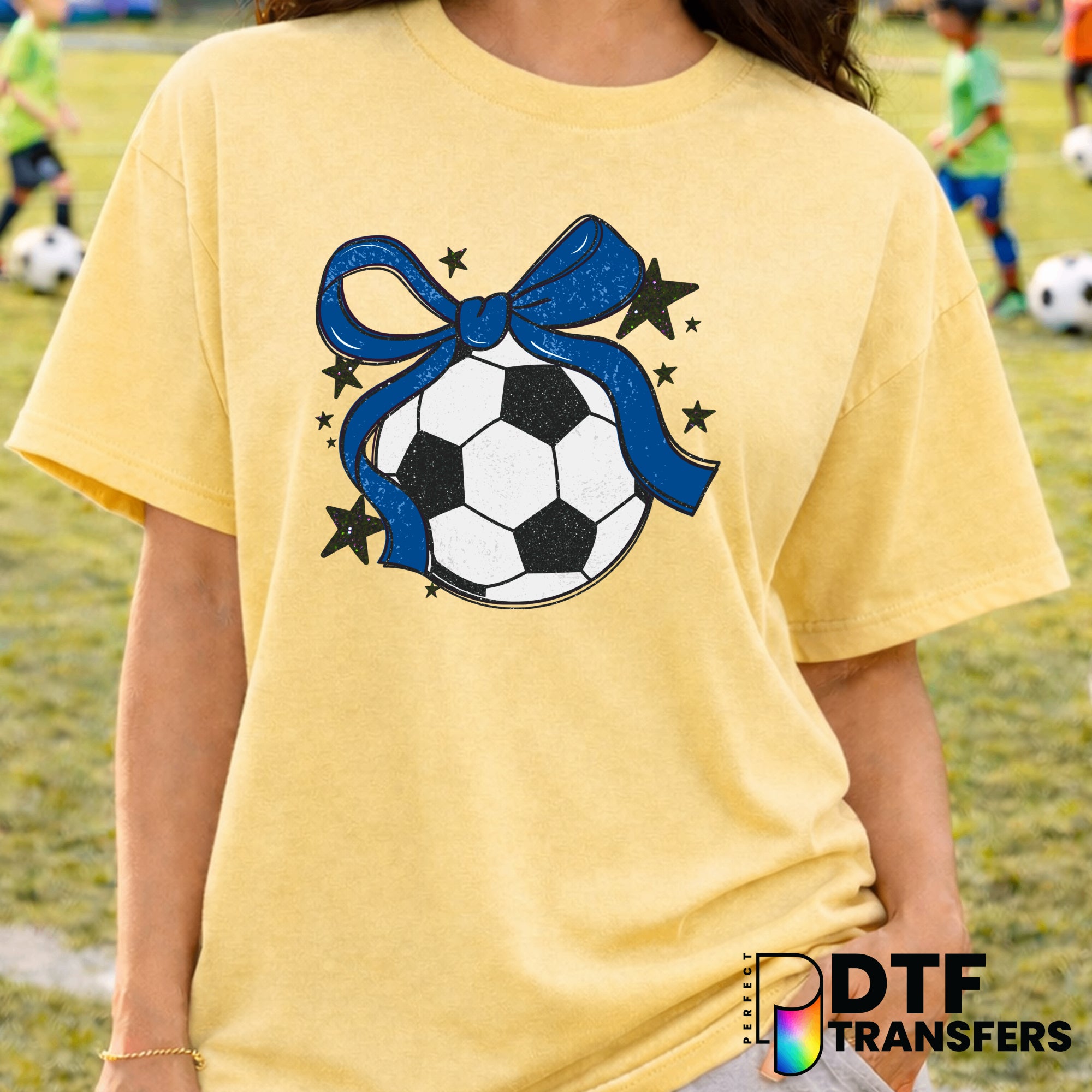 Soccer Ball with Stars and Bow – Soccer DTF Transfer