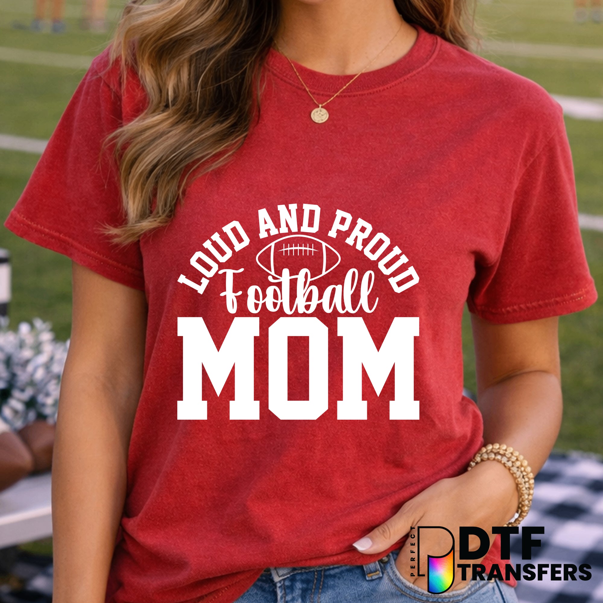 Loud and Proud Football Mom Varsity Arch – Football DTF Transfer