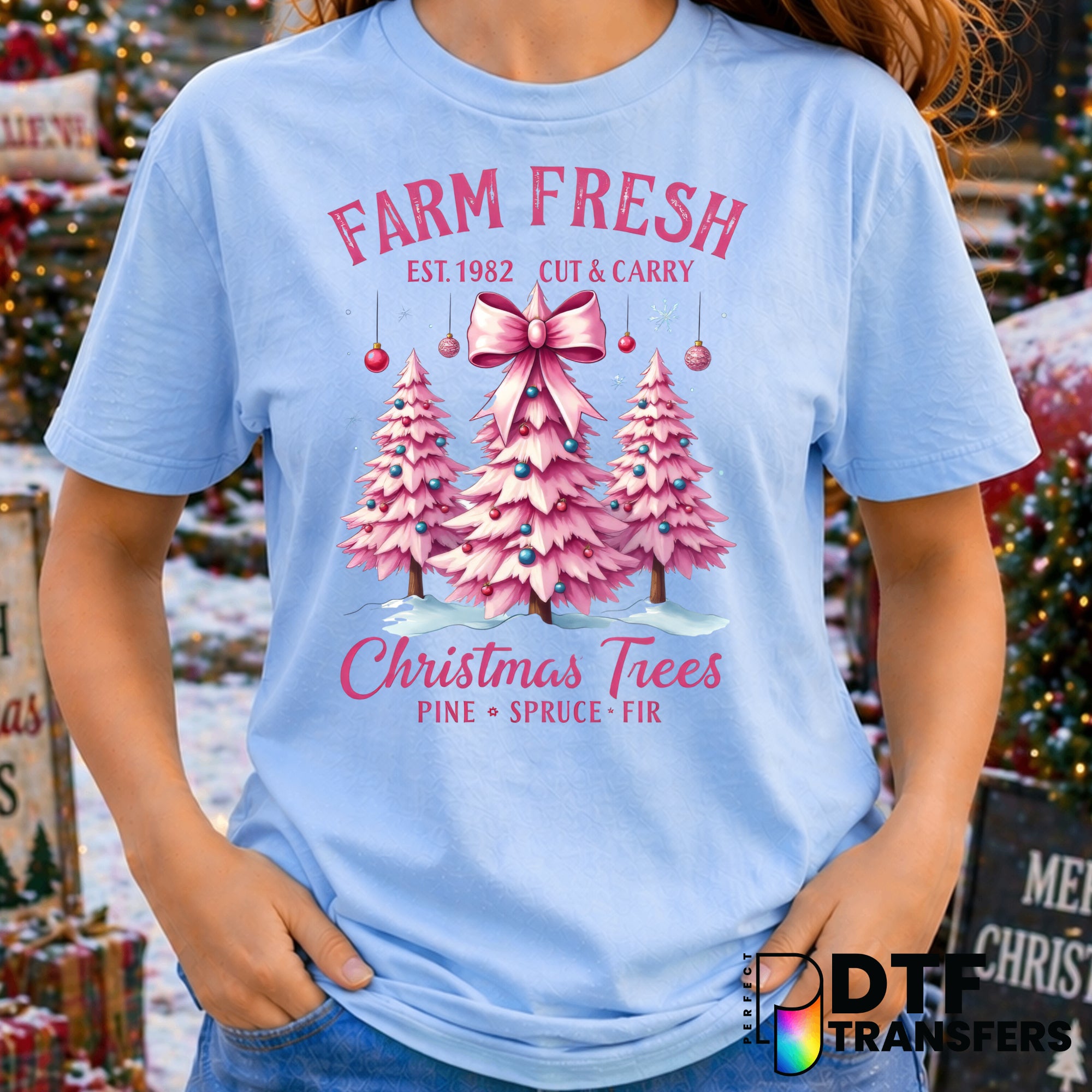 Farm Fresh Christmas Trees Pink Pastel Coquette Christmas – Christmas DTF Transfer
