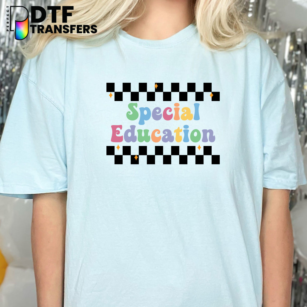 Retro Rainbow Checkered 'Special Education' Text – Special Education DTF Transfer