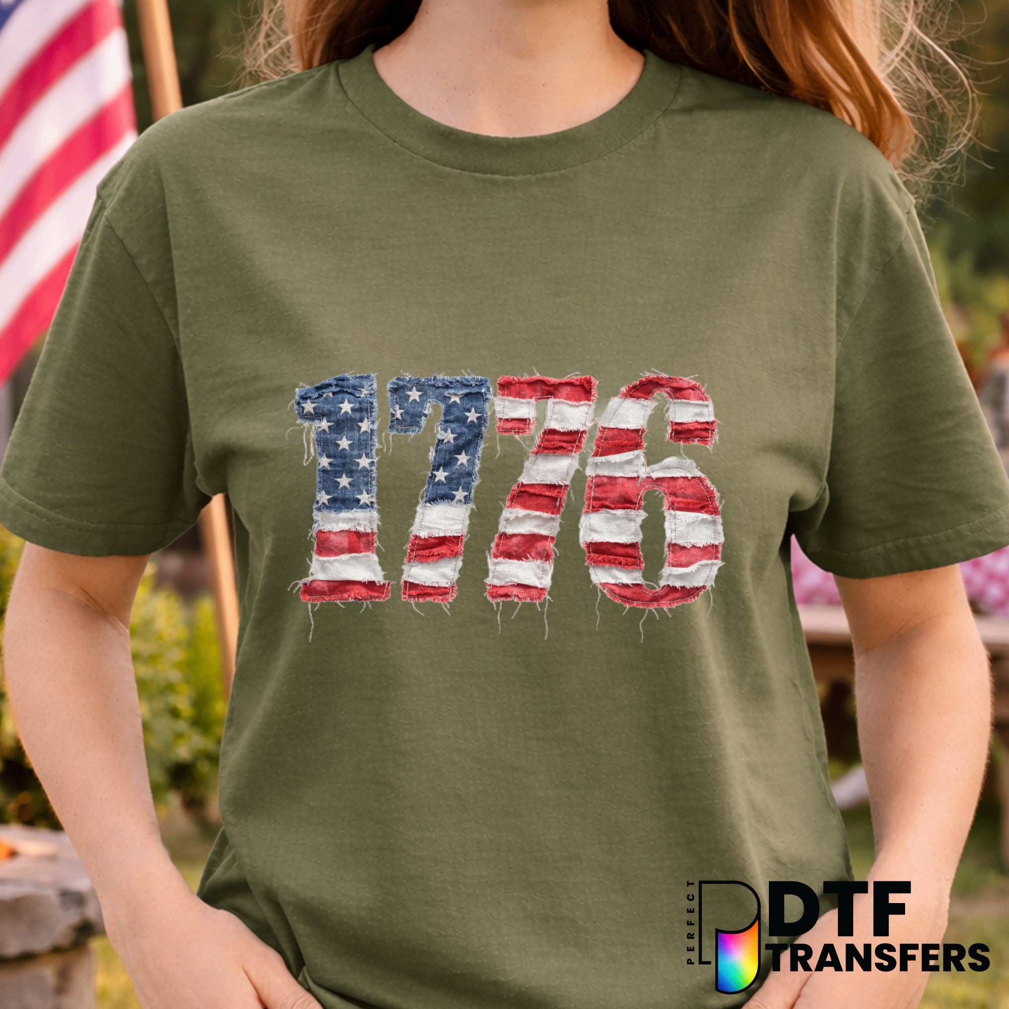 1776 Faux Patchwork American Flag – Fourth of July DTF Transfer