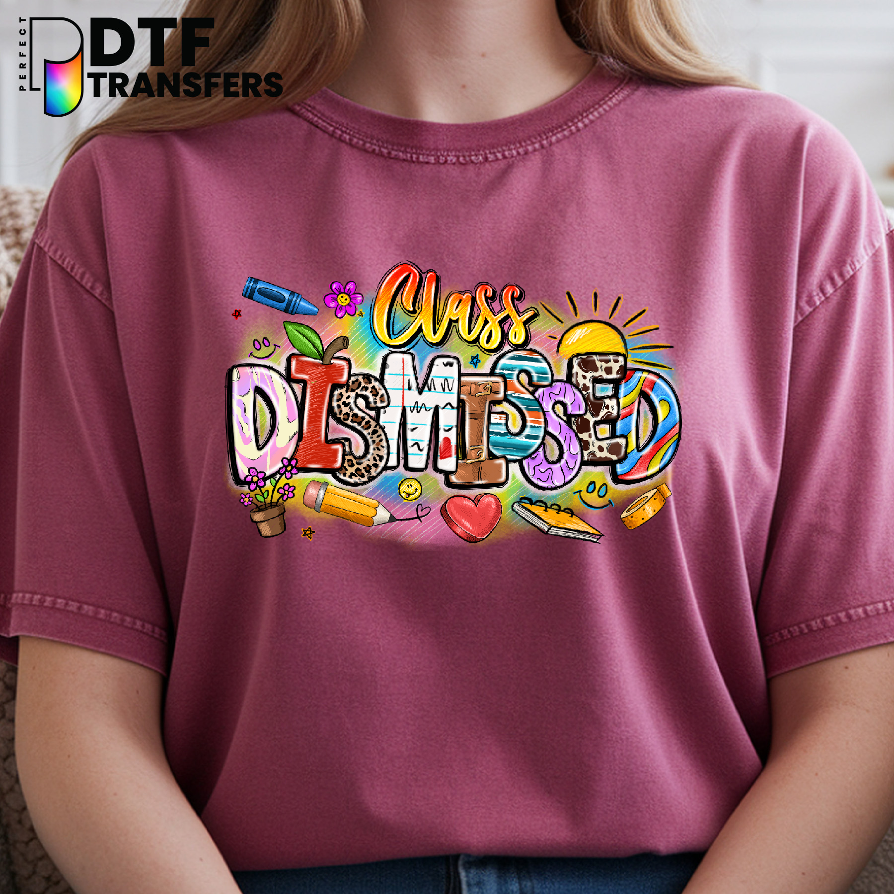 Books, Apple, Pencil & Crayon Stack – Teacher DTF Transfer