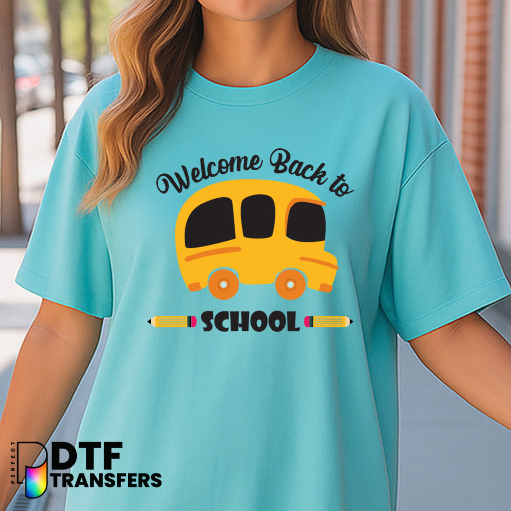 Welcome Back to School Yellow Bus Apple – Teacher School DTF Transfer