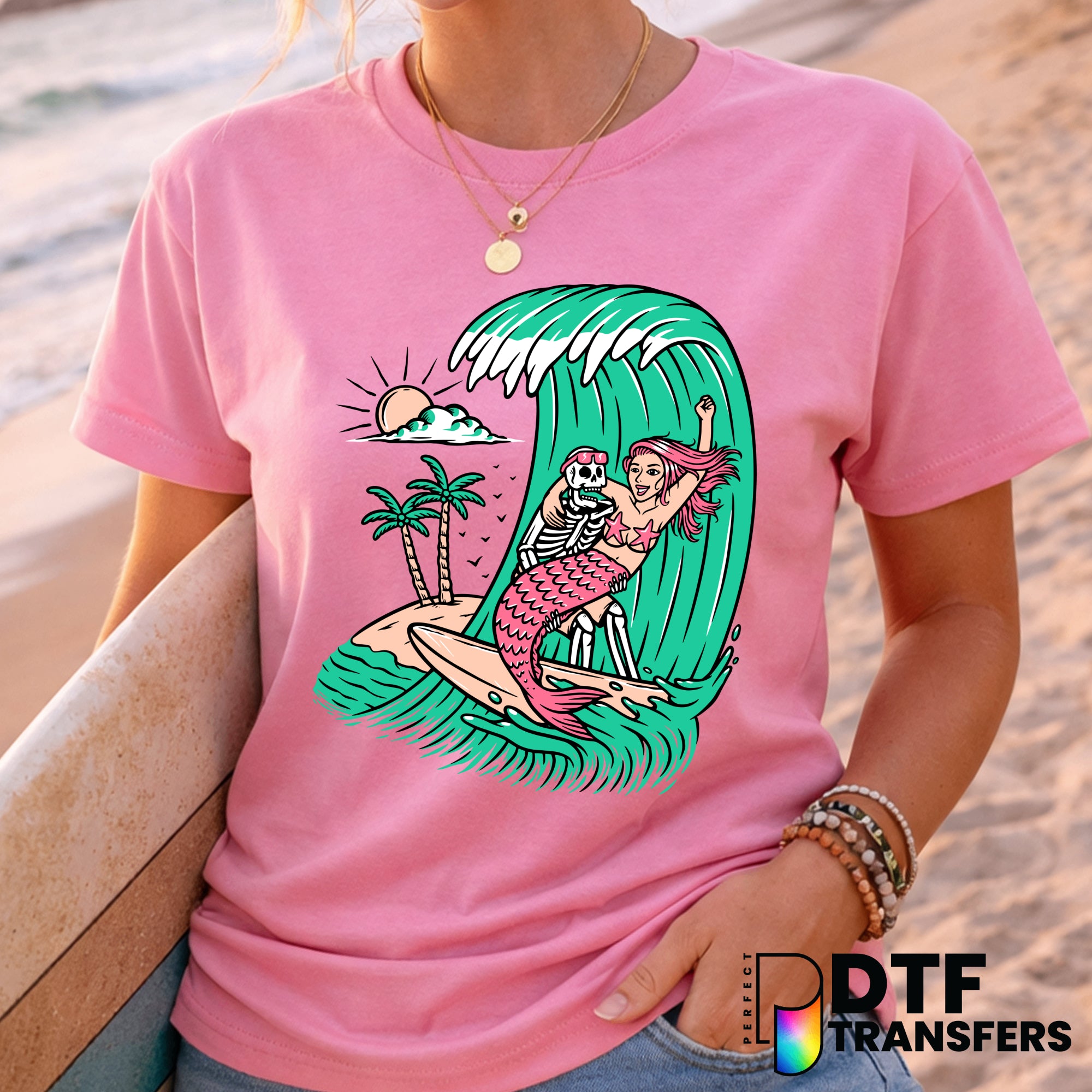 Surfing Skeleton Mermaid Wave – Surfing DTF Transfer