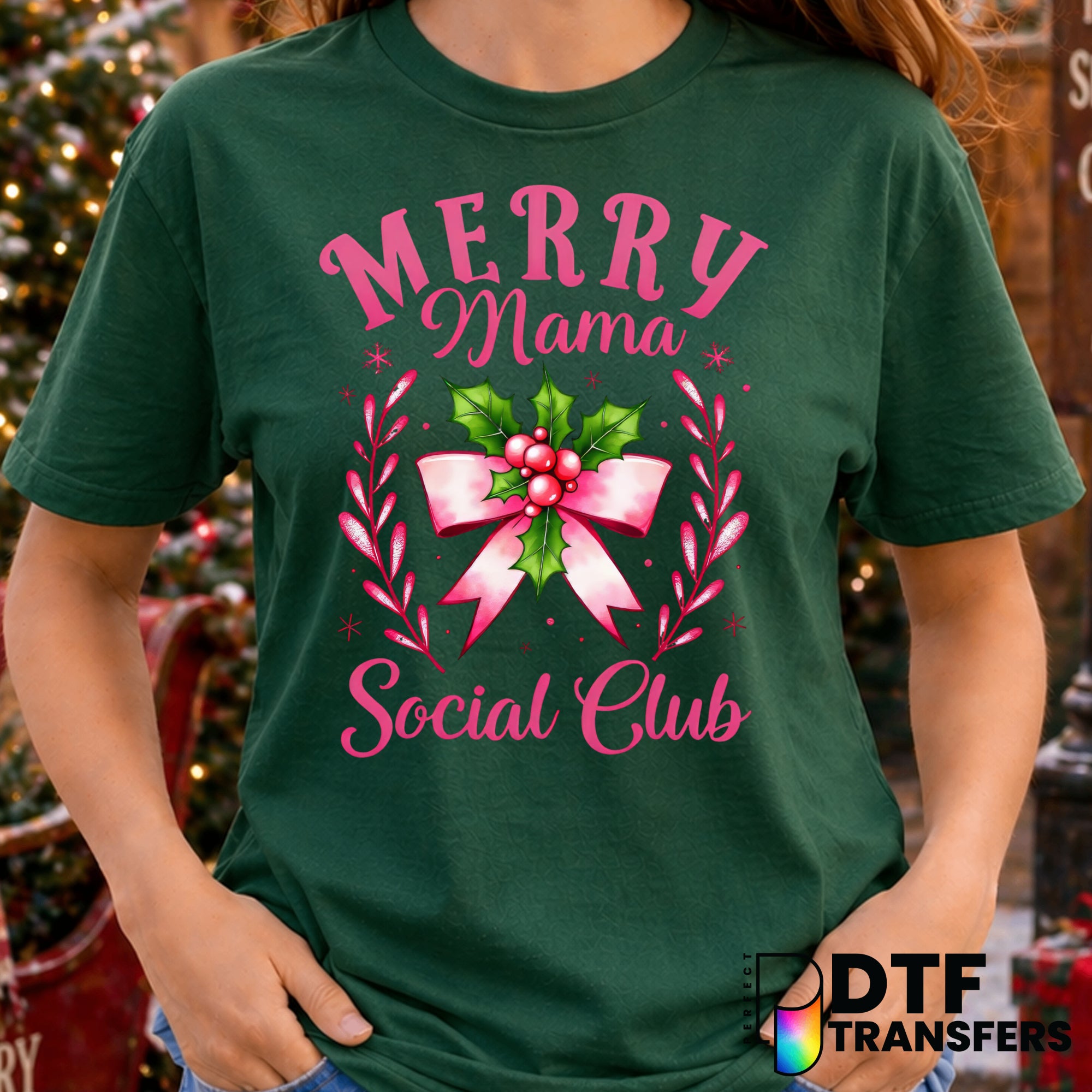 Merry Mama Social Club Pink Pastel Coquette Christmas – Christmas DTF Transfer