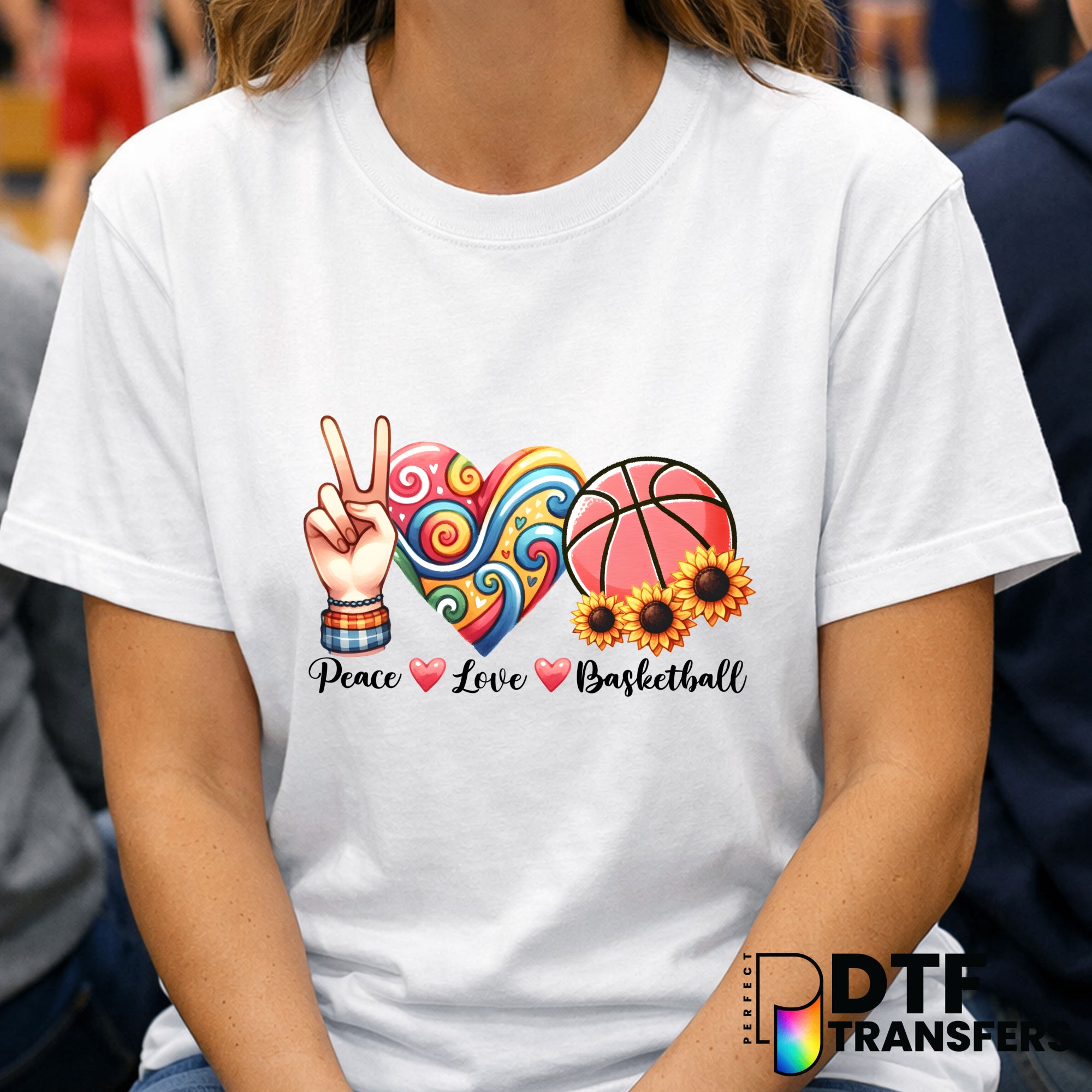 Peace Love Basketball – Basketball DTF Transfer
