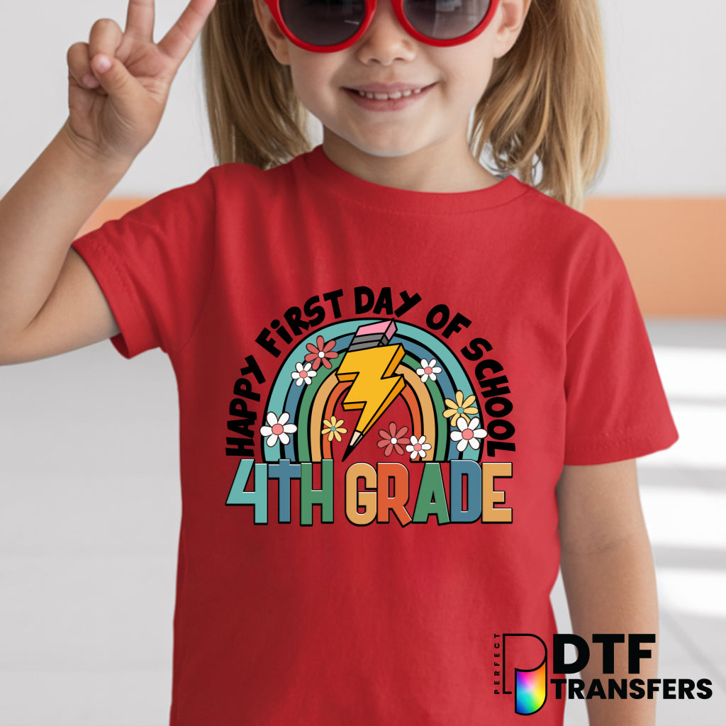 Happy First Day of School Fourth Grade Flowers Welcome Back to School – Teacher DTF Transfer