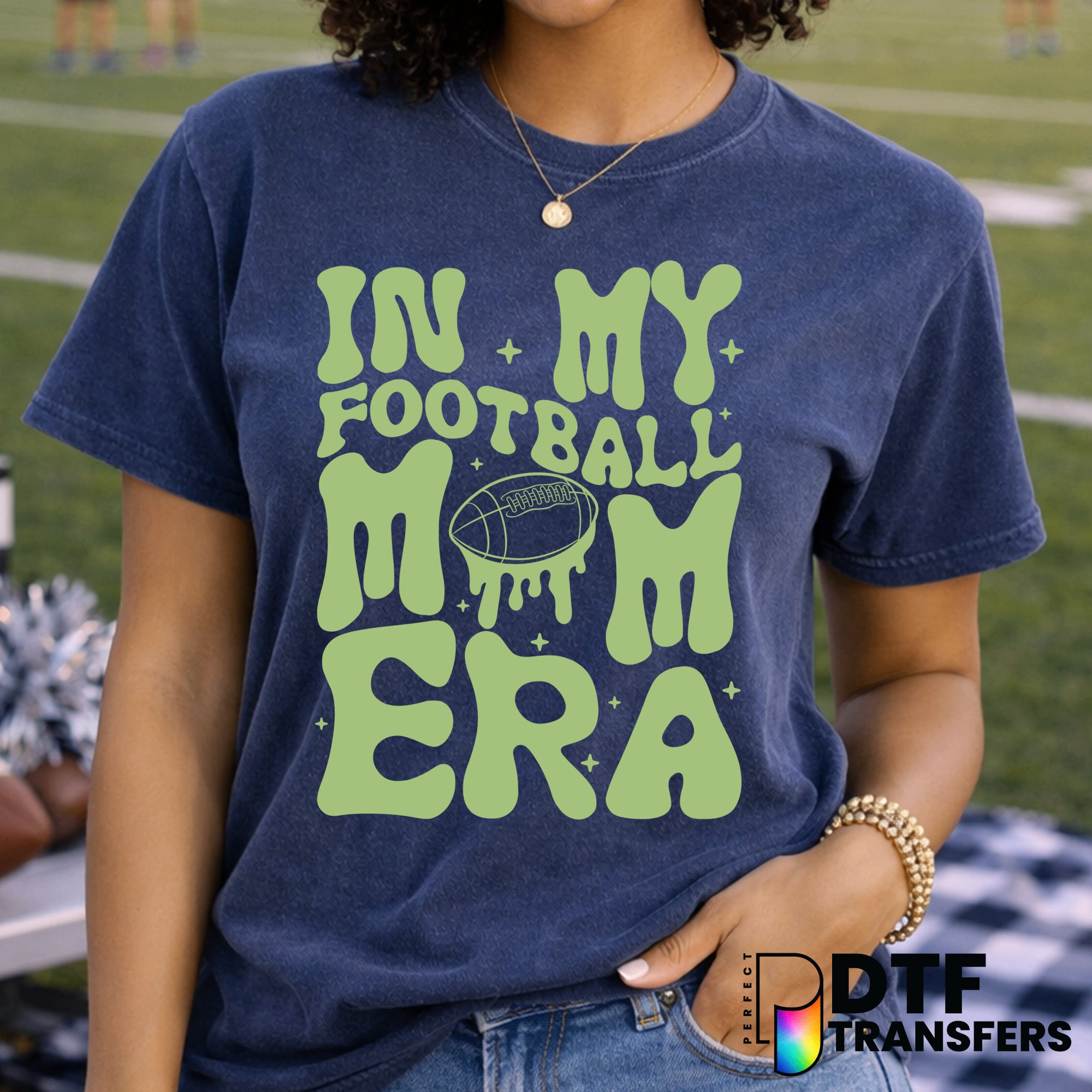 In my Football Mom Era Retro Groovy – Football DTF Transfer
