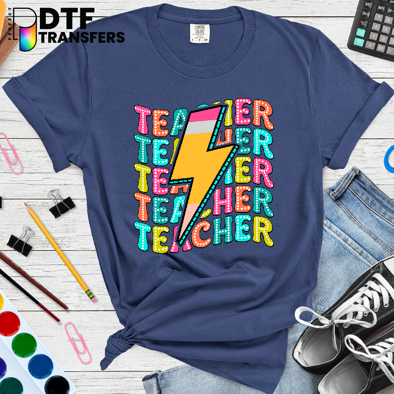 Teacher Lightning Pencil – Teacher DTF Transfer