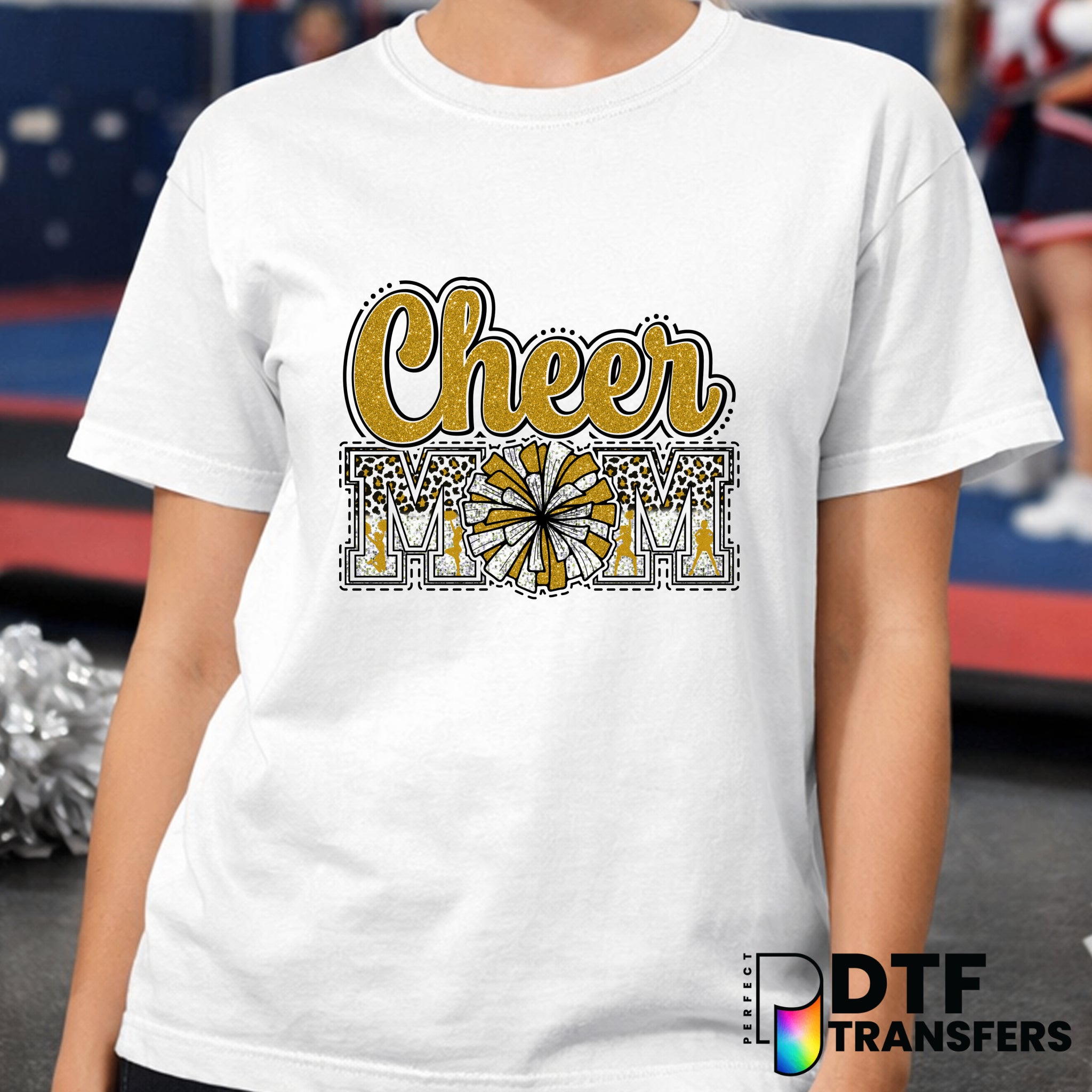 Cheer Mom Faux Glitter Leopard Pom Pom – Cheerleading DTF Transfer