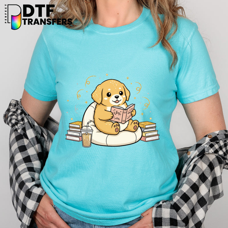 Cute Dog Reading Book with Glasses – Teacher DTF Transfer
