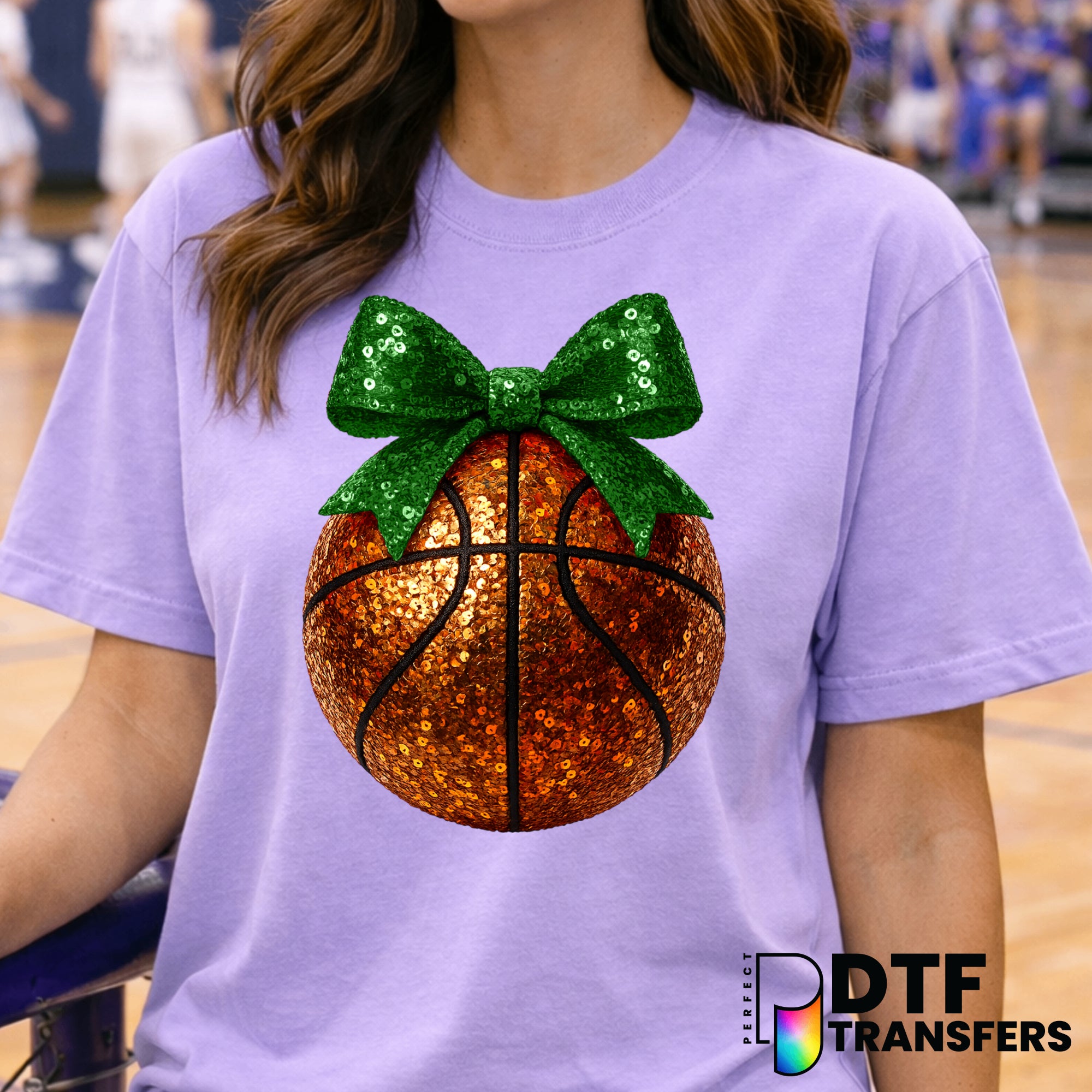 Green Faux Sequin Bow Basketball – DTF Transfer