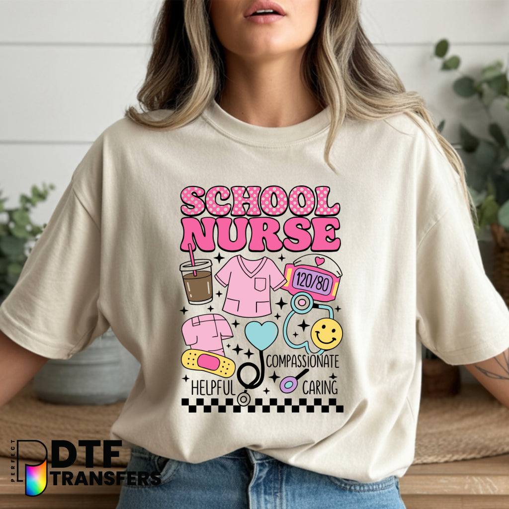 SCHOOL NURSE Retro Stacked Text – School Nurse DTF Transfer