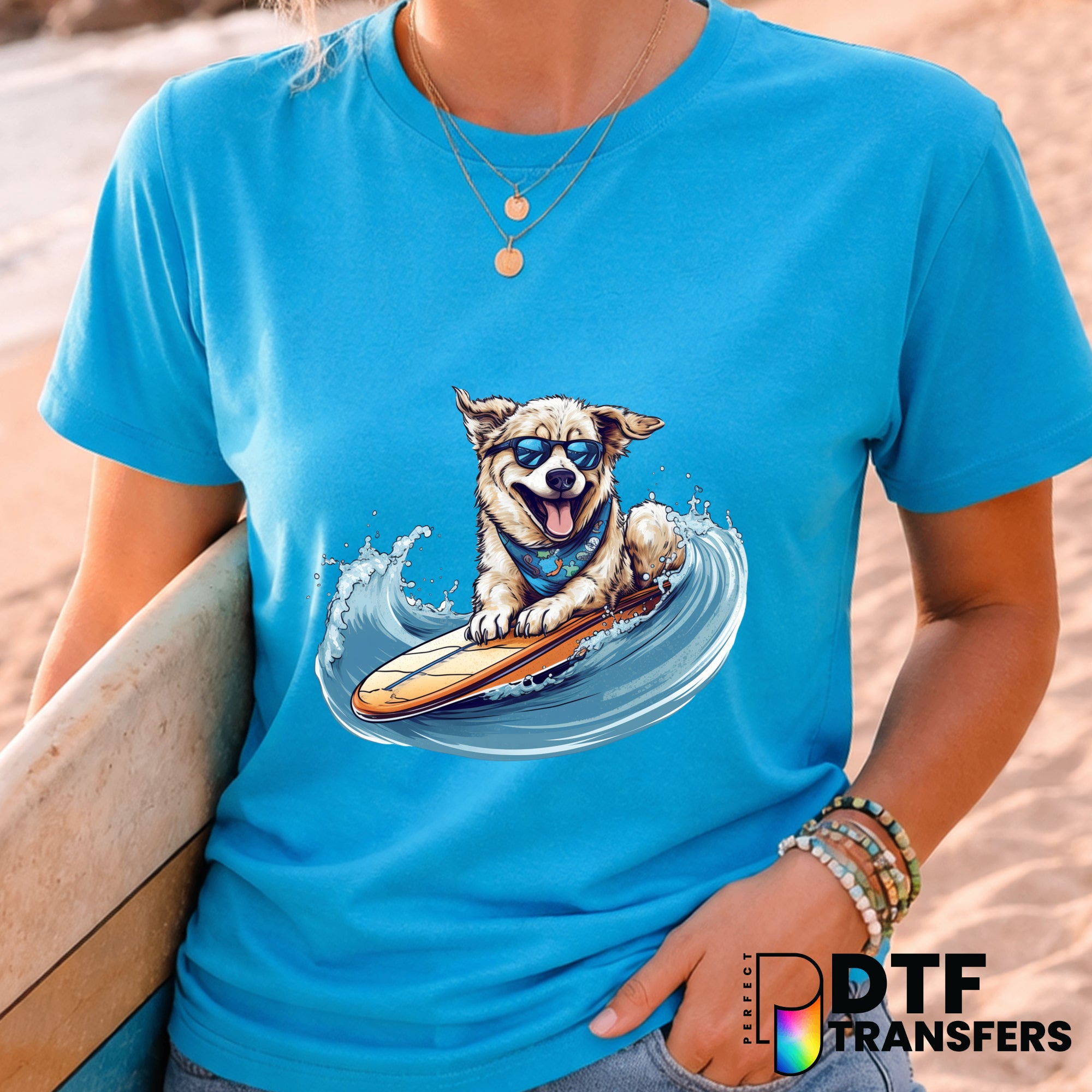 Cute Surfing Dog on Waves – Surfing DTF Transfer