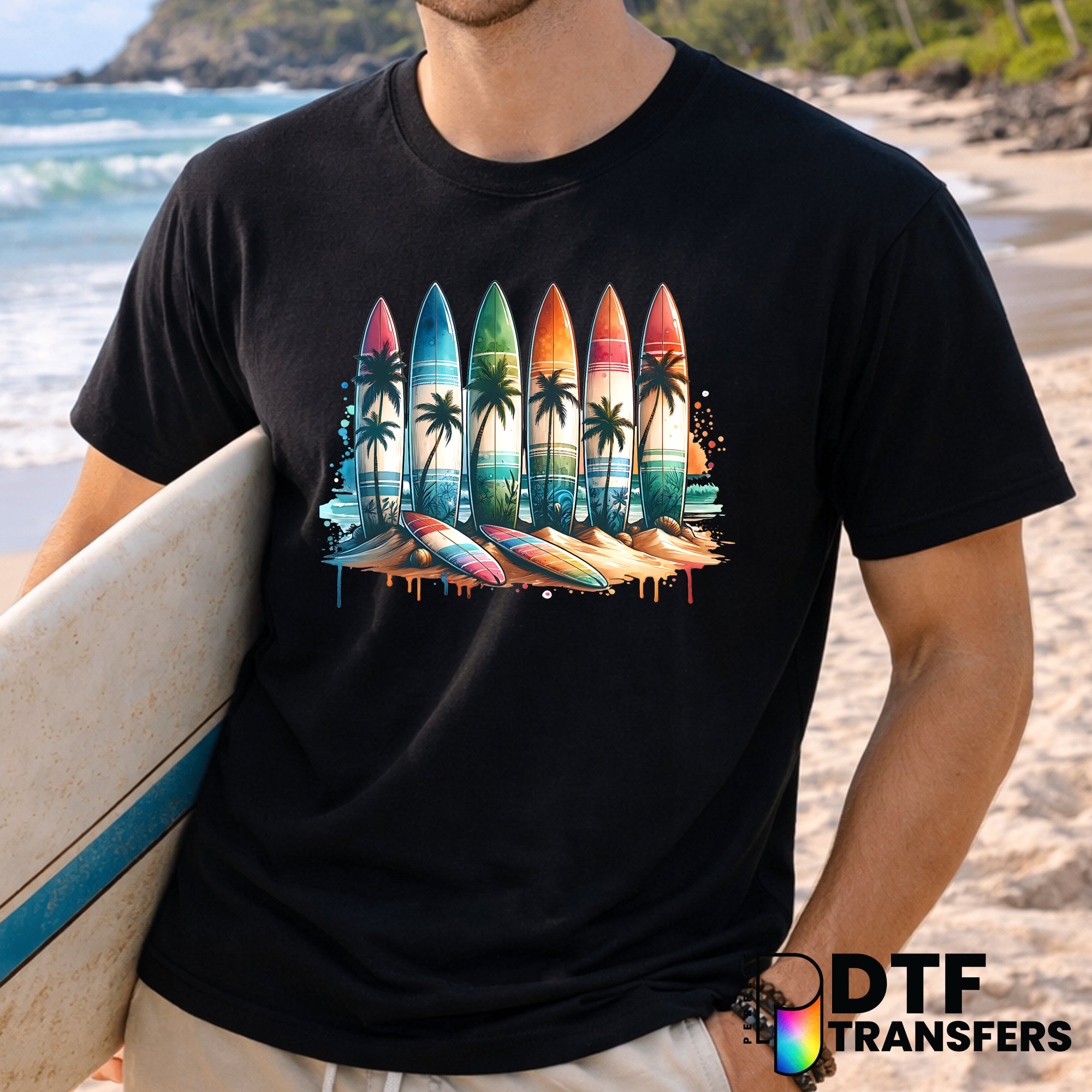 Colorful Surfboards and Waves – Surfing DTF Transfer