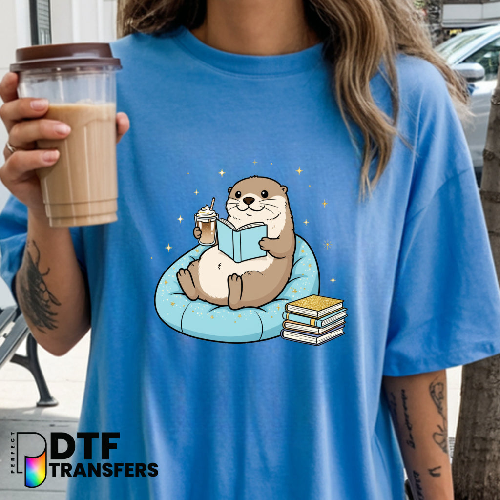 Cute Otter Reading Book – Teacher DTF Transfer