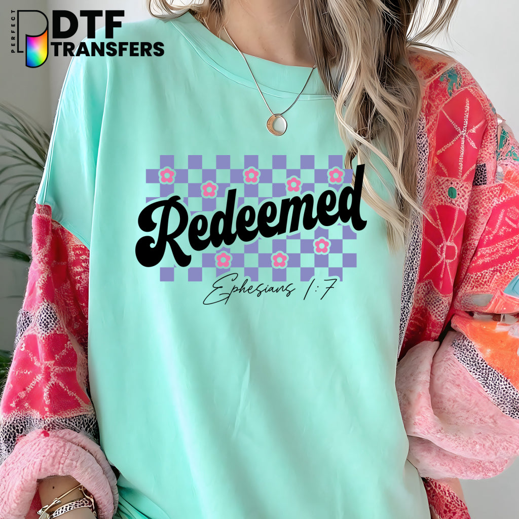 REDEEMED Checkered Cross – Religious Teacher DTF Transfer