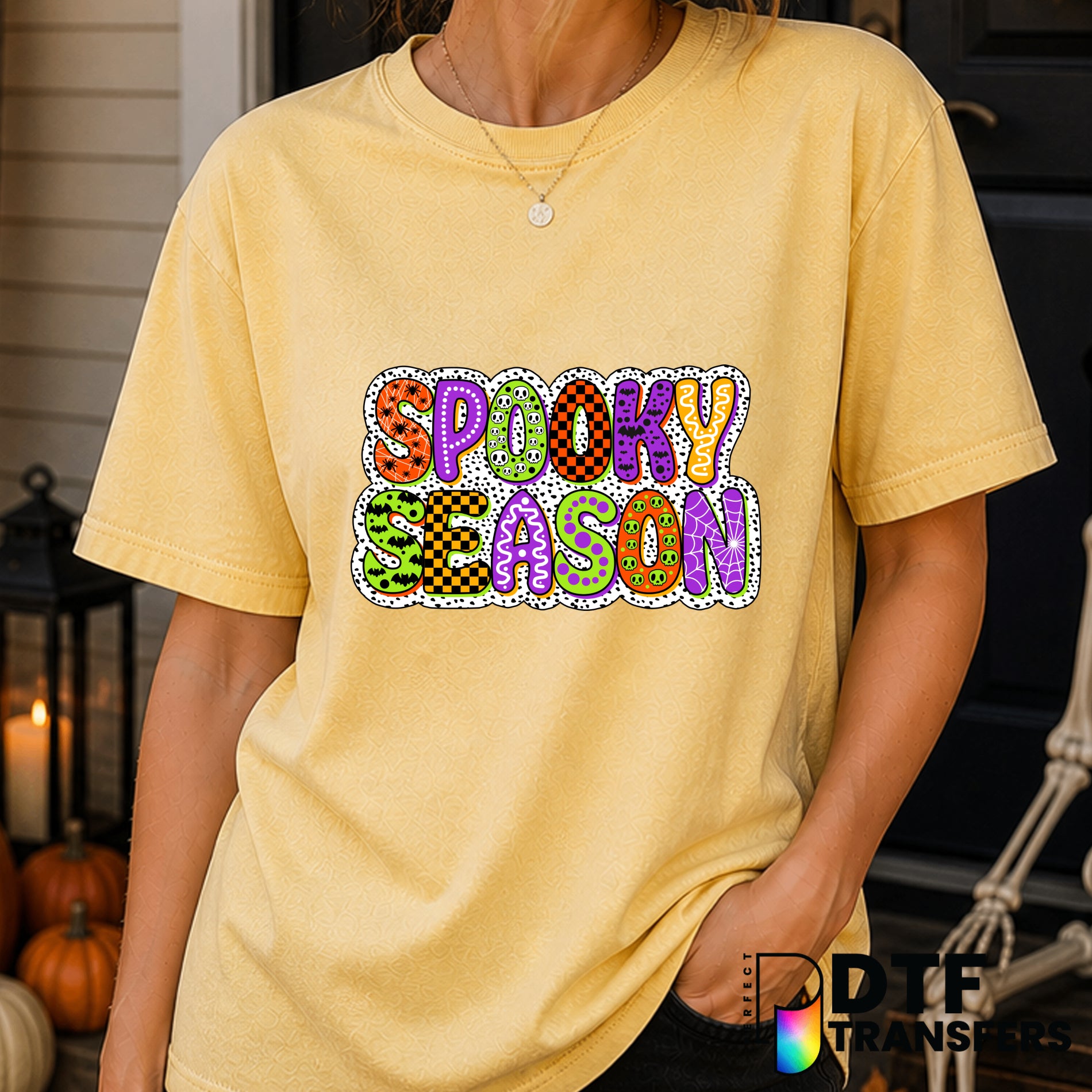 Ghost with Witch Hat and Pumpkin – Halloween DTF Transfer