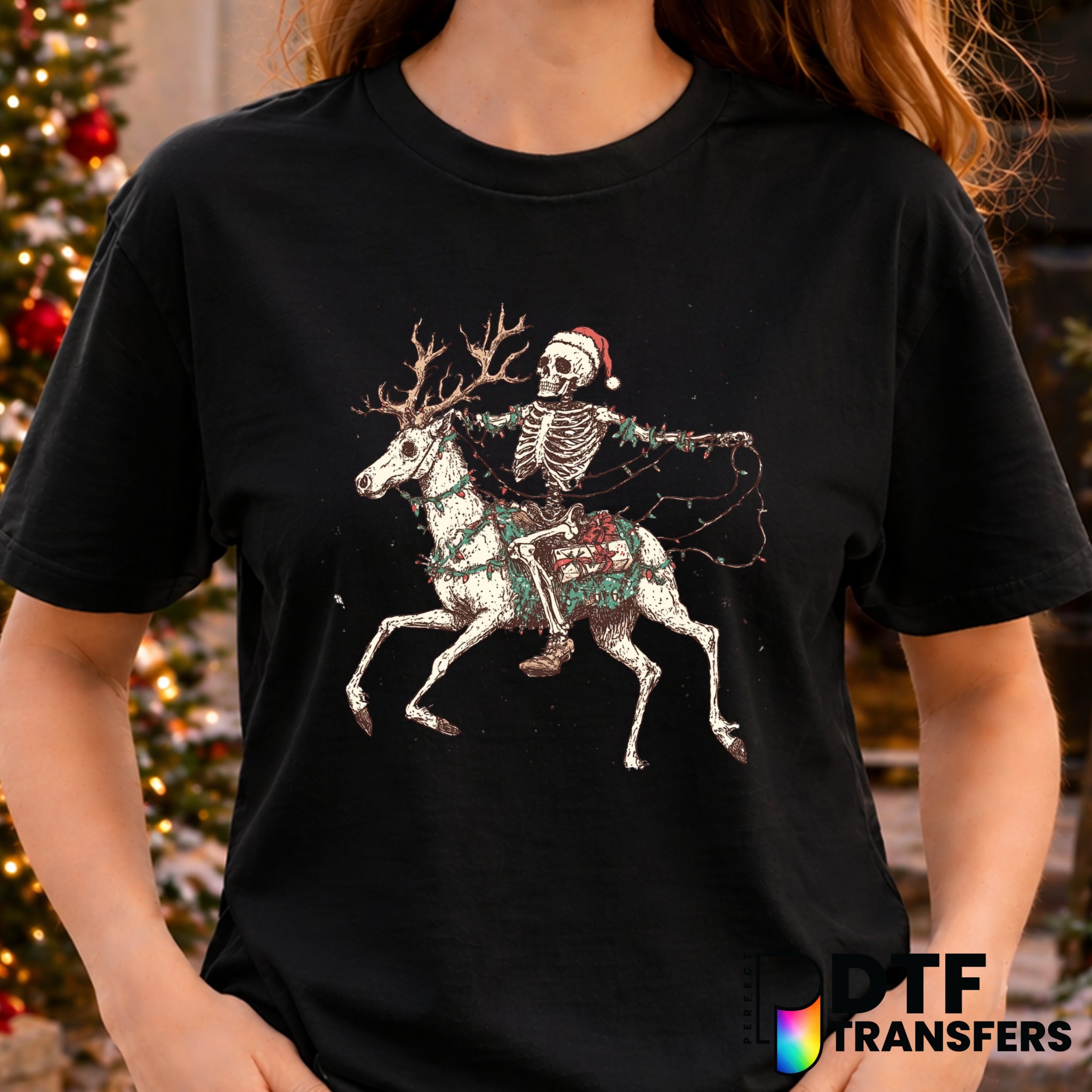 Skeleton Riding Reindeer – Christmas DTF Transfer