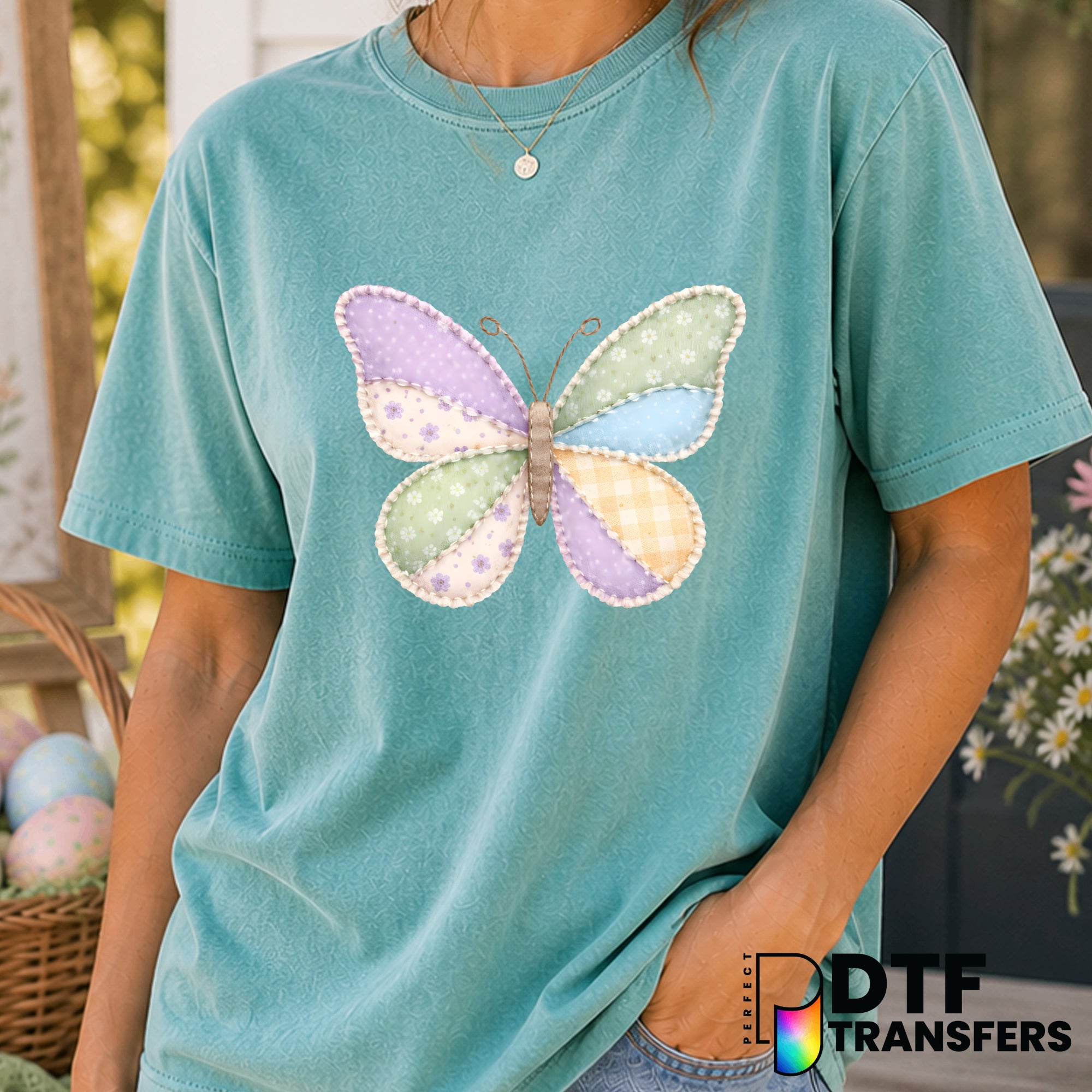 Faux Patchwork Butterfly – Easter DTF Transfer