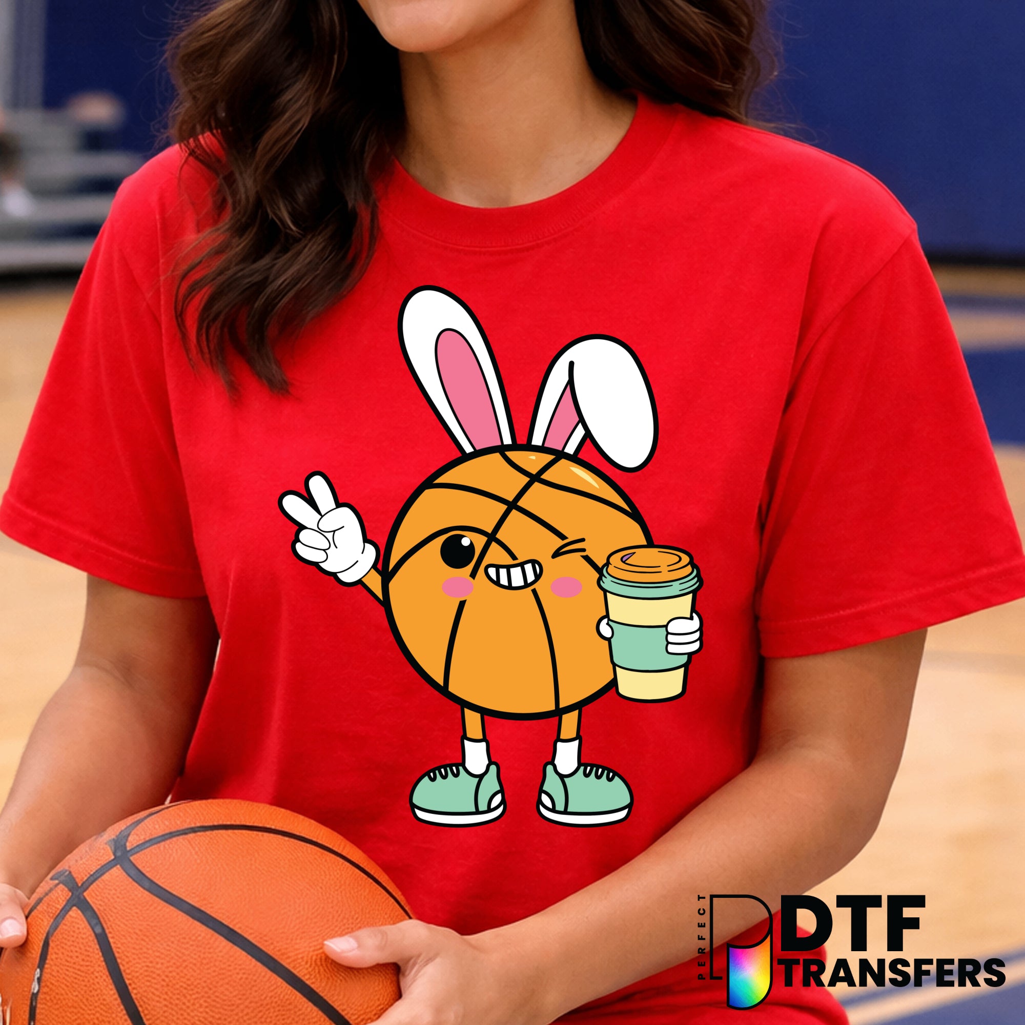Easter Basketball Bunny Ears Peace – DTF Transfer