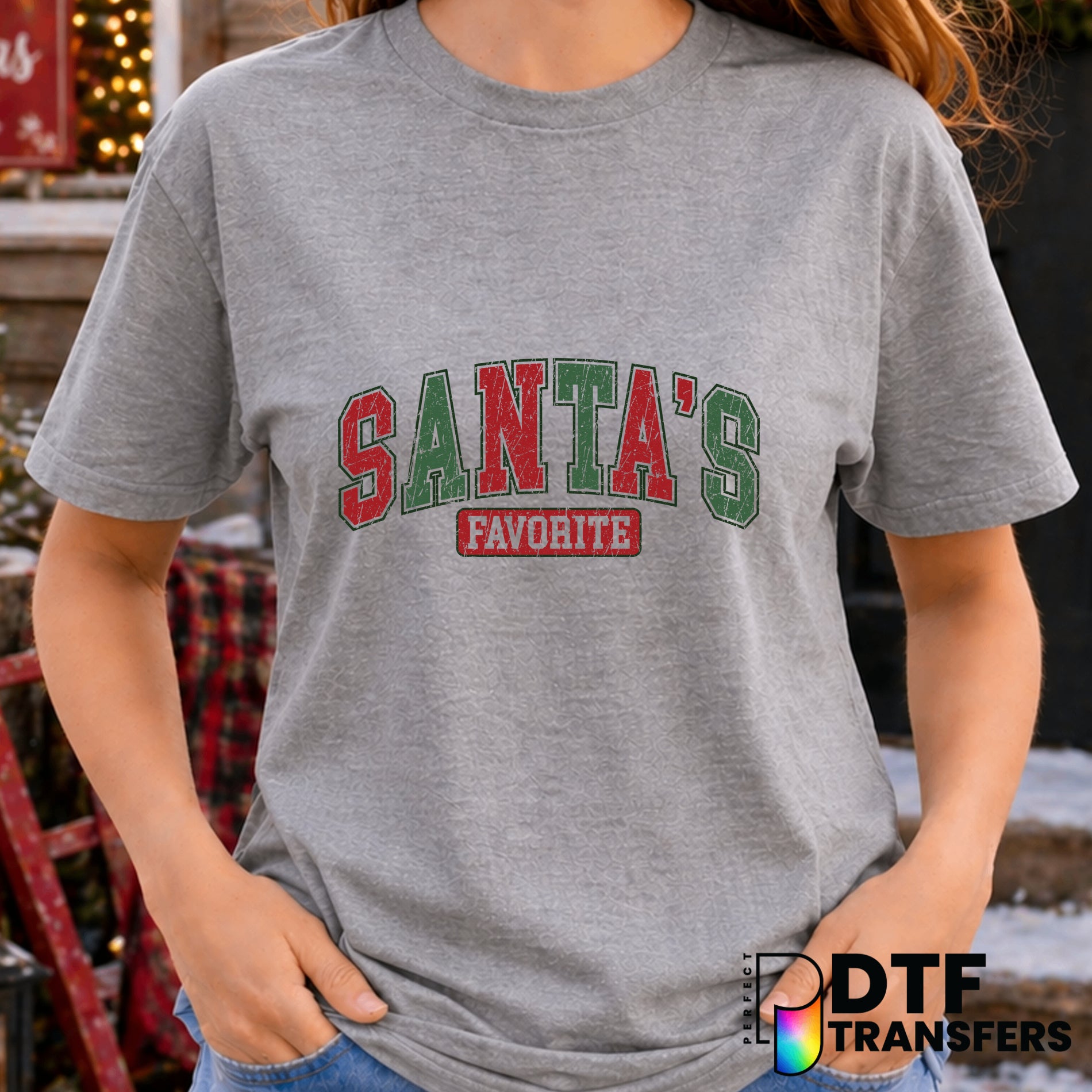 Santa's Favorite Varsity Retro Grunge Christmas – DTF Transfer