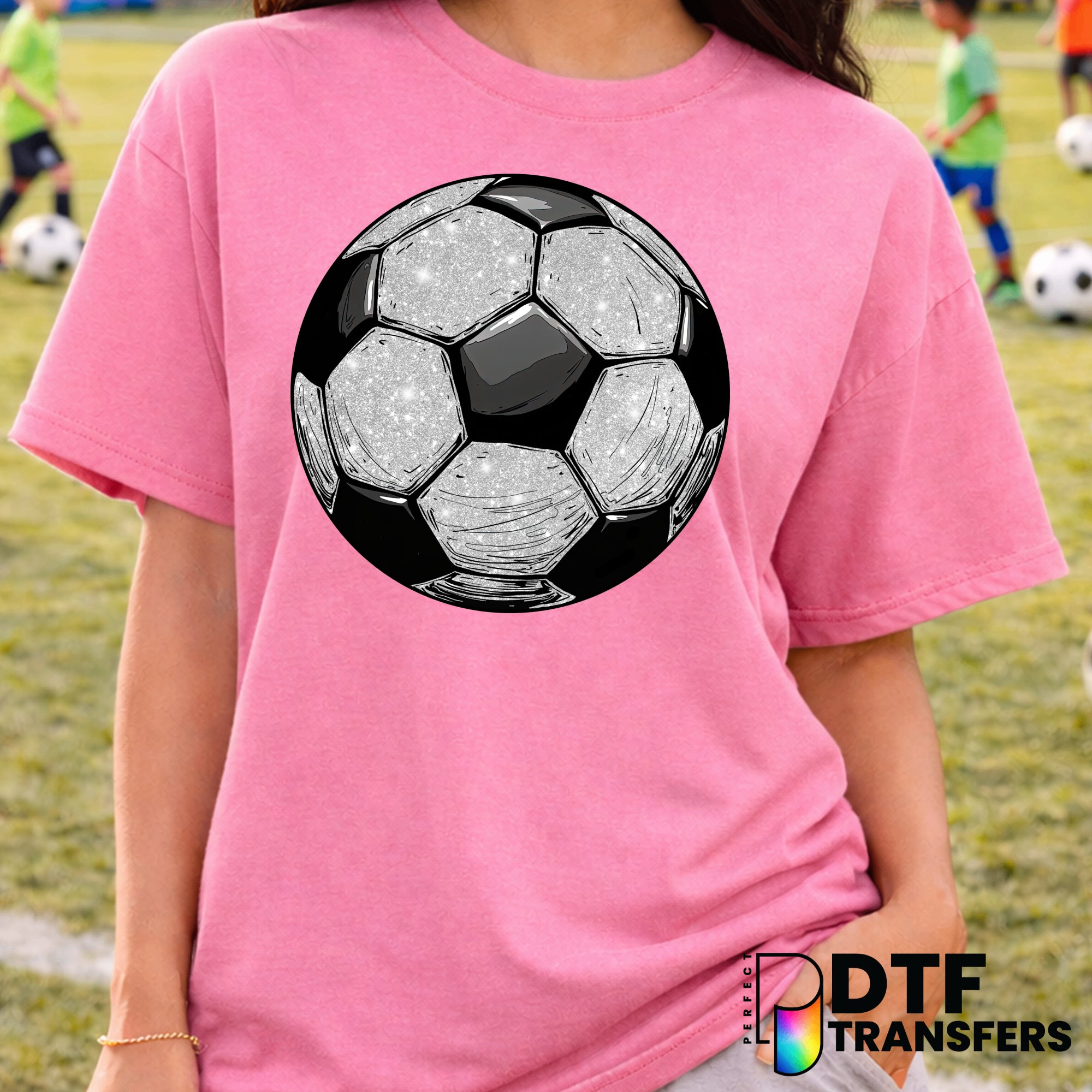 SOCCER Pink Distressed with Ball – Soccer DTF Transfer