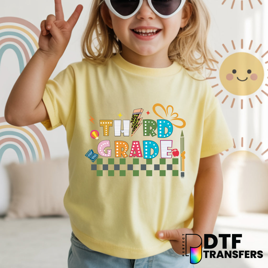 Colorful Checkered Third Grade Welcome Back to School – Teacher DTF Transfer
