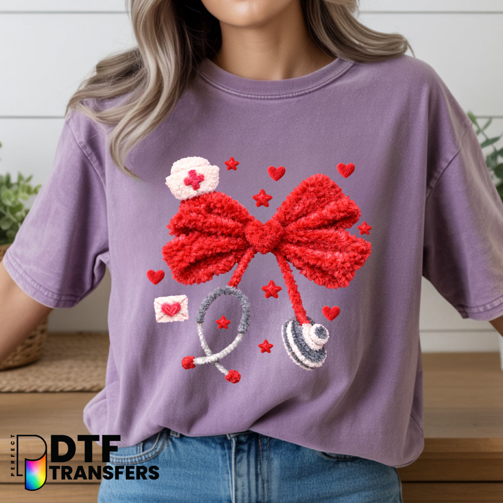 Fuzzy Stethoscope Heart Bow 'School Nurse' – School Nurse DTF Transfer