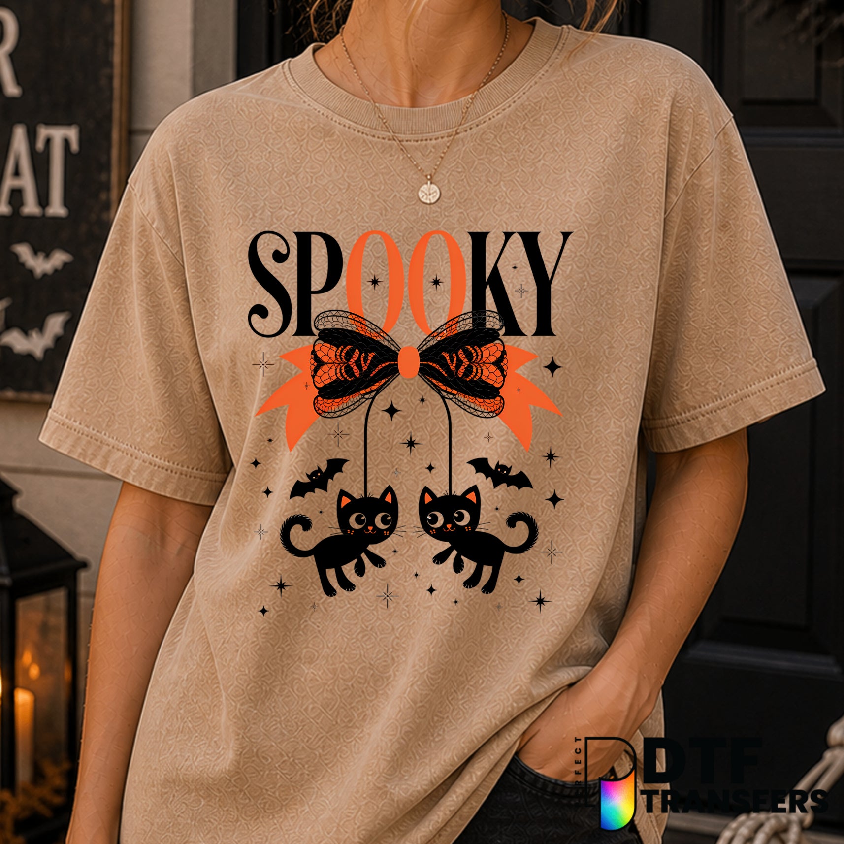 Spooky Halloween Black Cat Coquette Bow – Halloween DTF Transfer