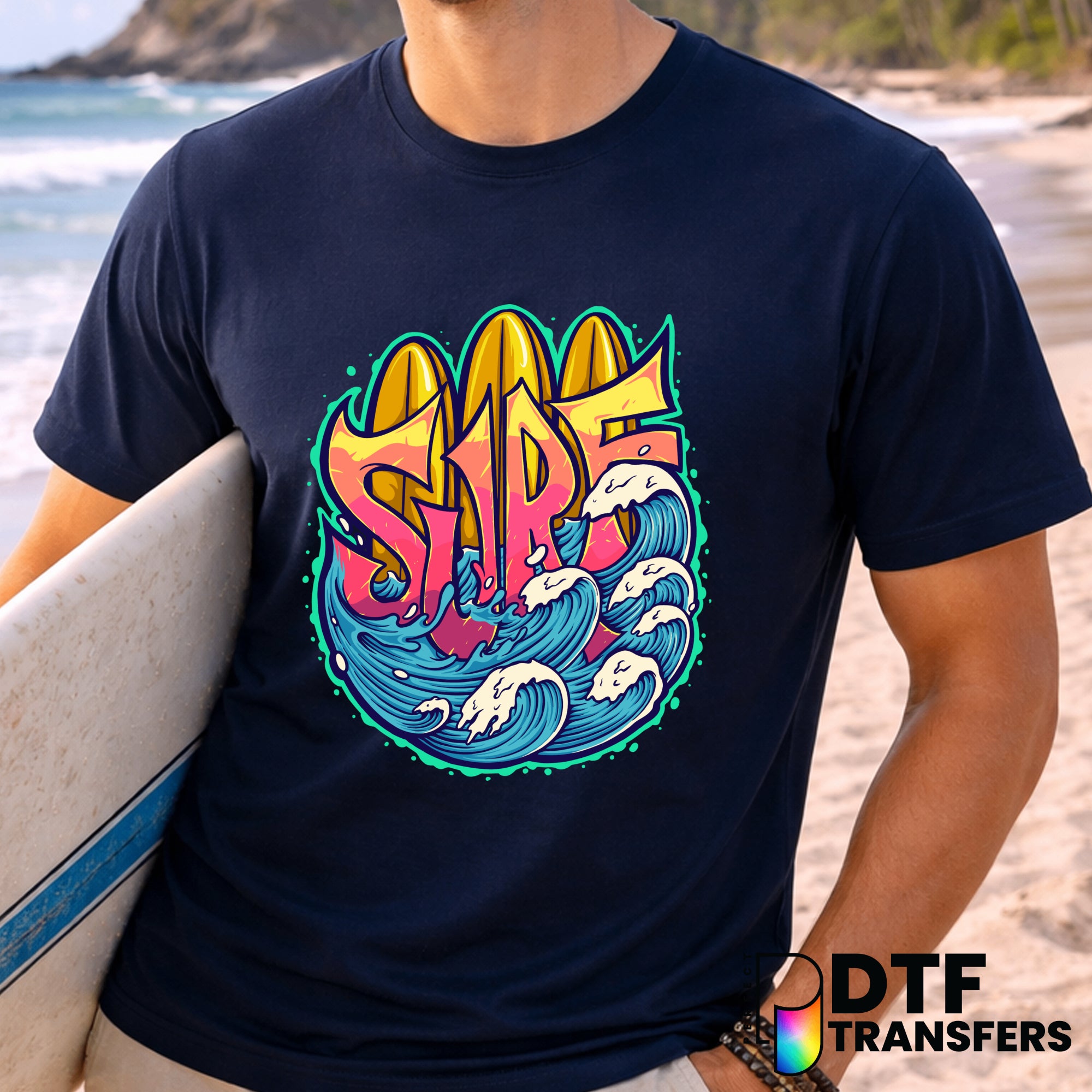 SURF Graffiti Letters with Waves – Surfing DTF Transfer